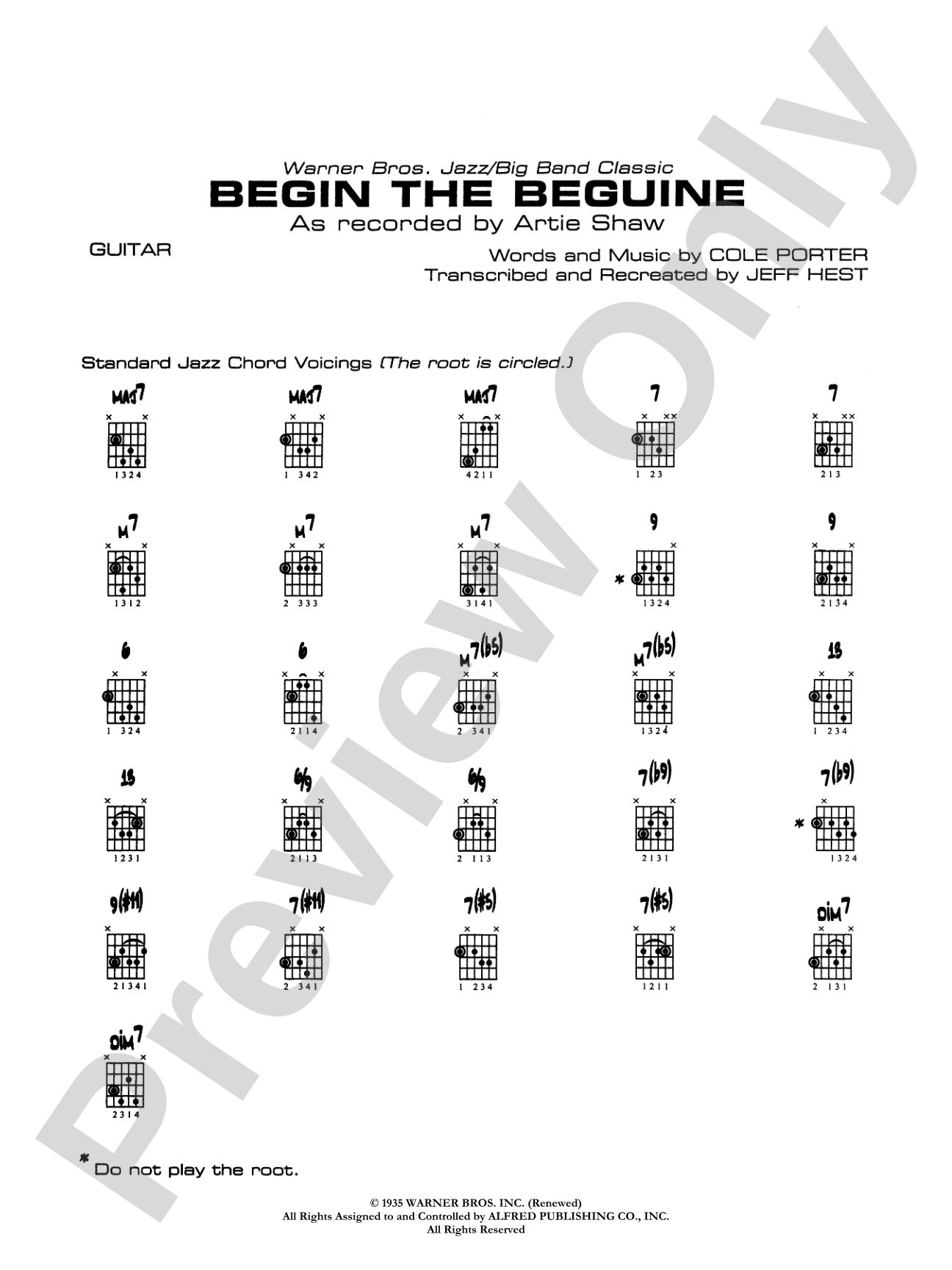 Begin the Beguine: Guitar Chords