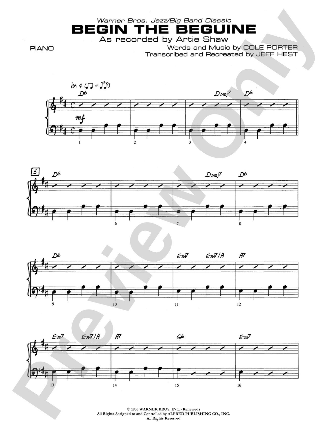 Begin the Beguine: Piano Accompaniment