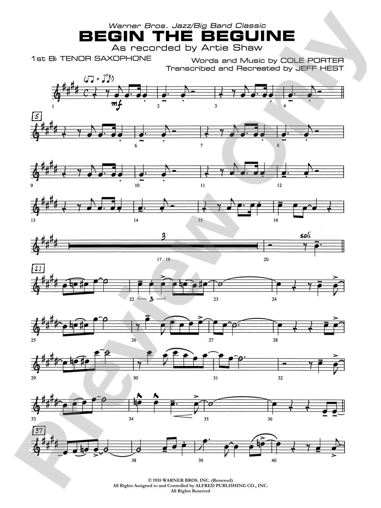 Begin the Beguine: B-flat Tenor Saxophone