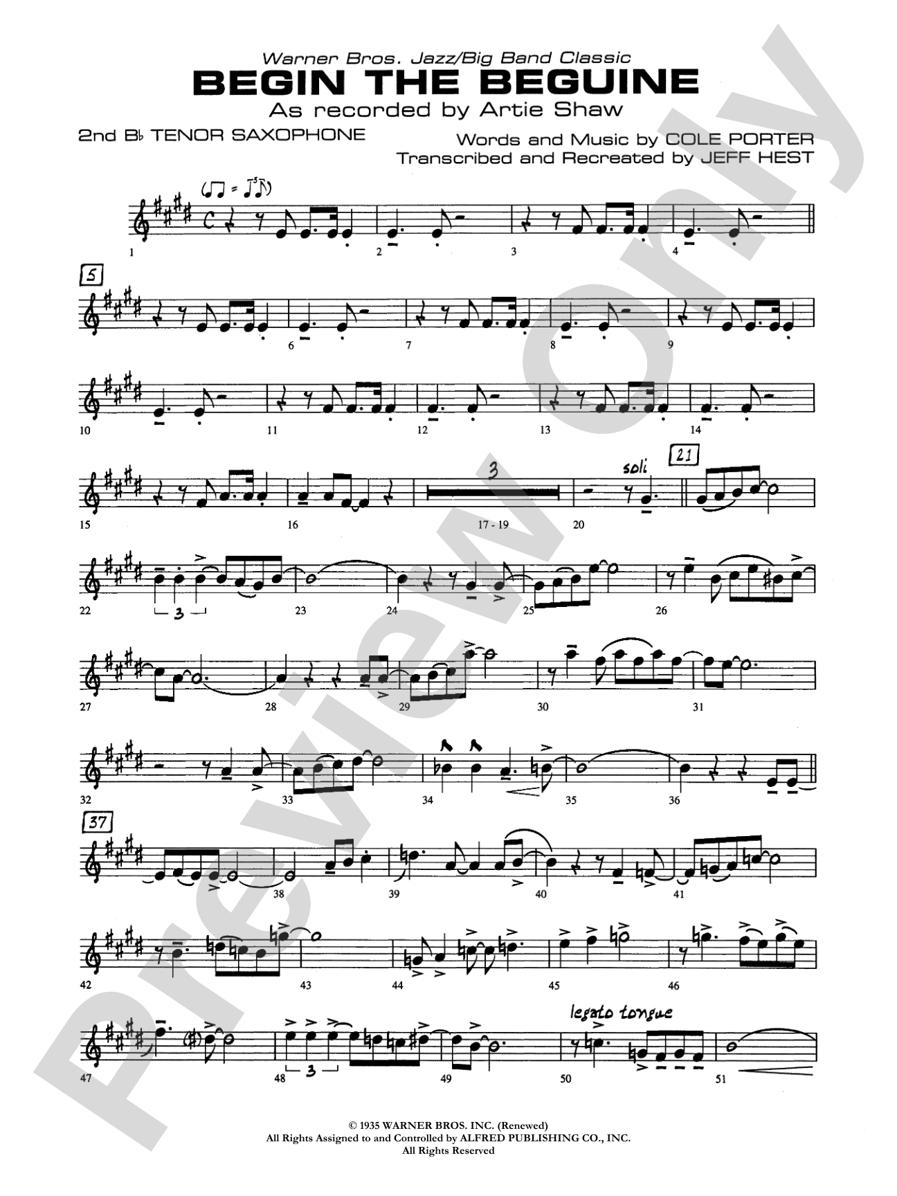 Begin the Beguine: 2nd B-flat Tenor Saxophone