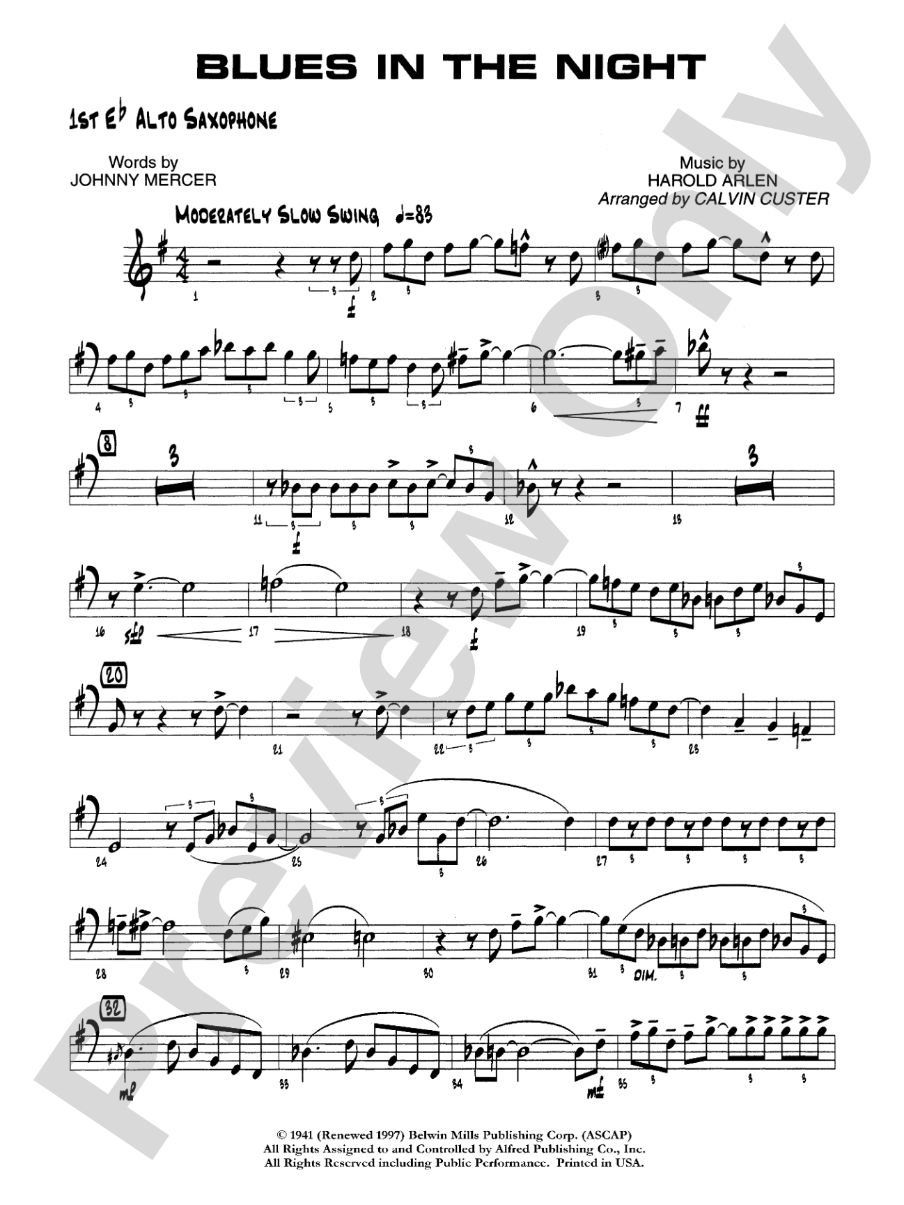 Blues in the Night: E-flat Alto Saxophone