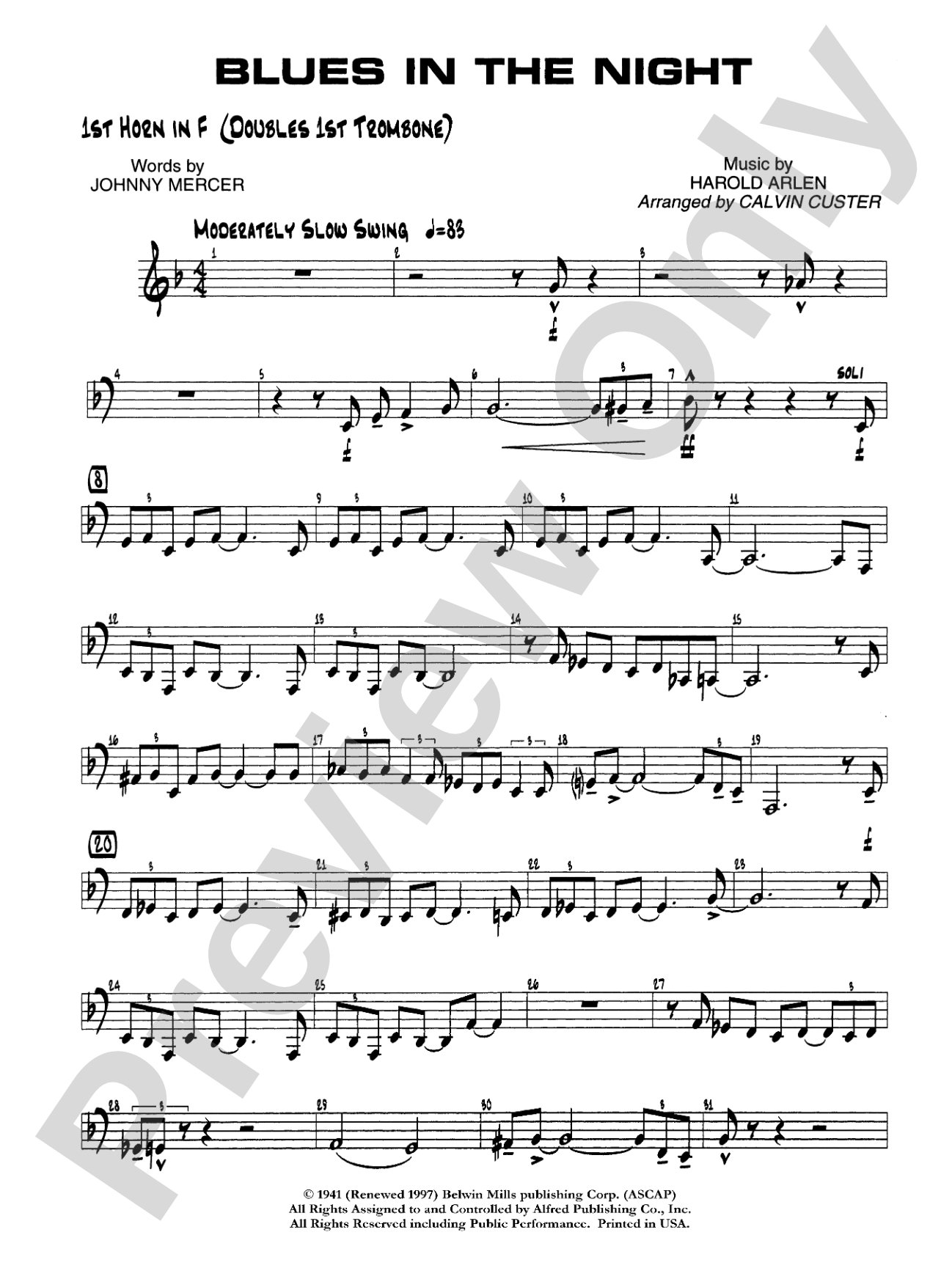 Blues in the Night: 1st F Horn