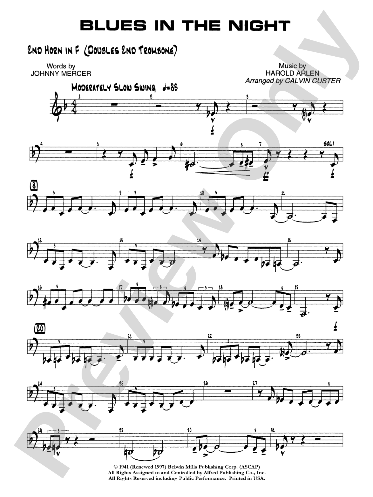 Blues in the Night: 2nd F Horn