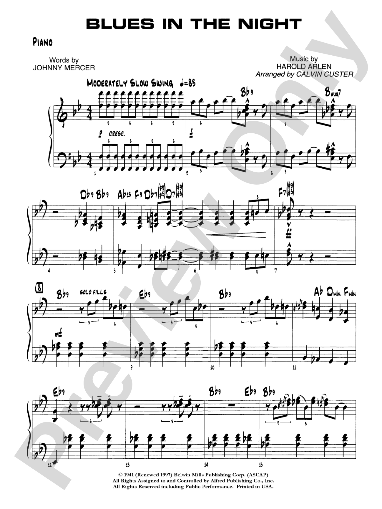 Blues in the Night: Piano Accompaniment