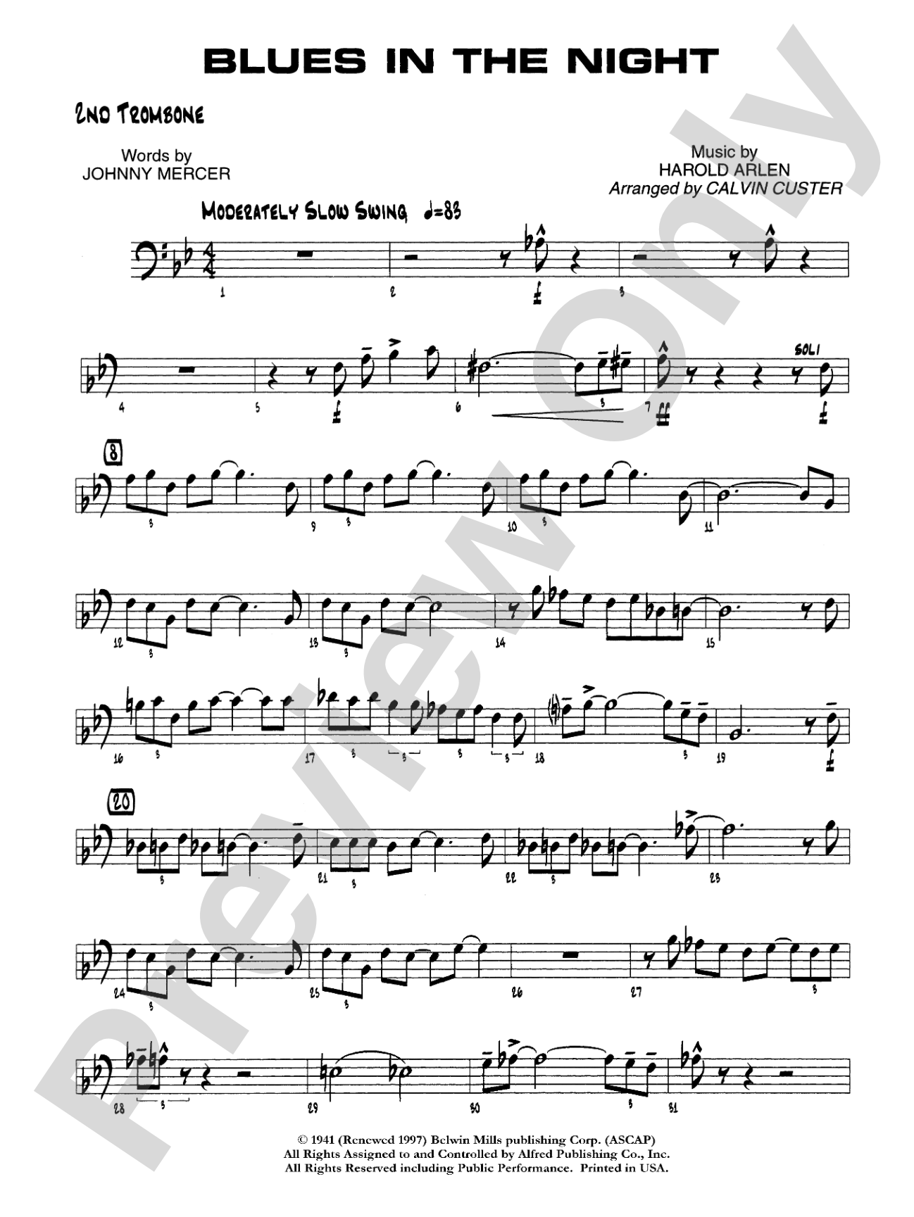 Blues in the Night: 2nd Trombone