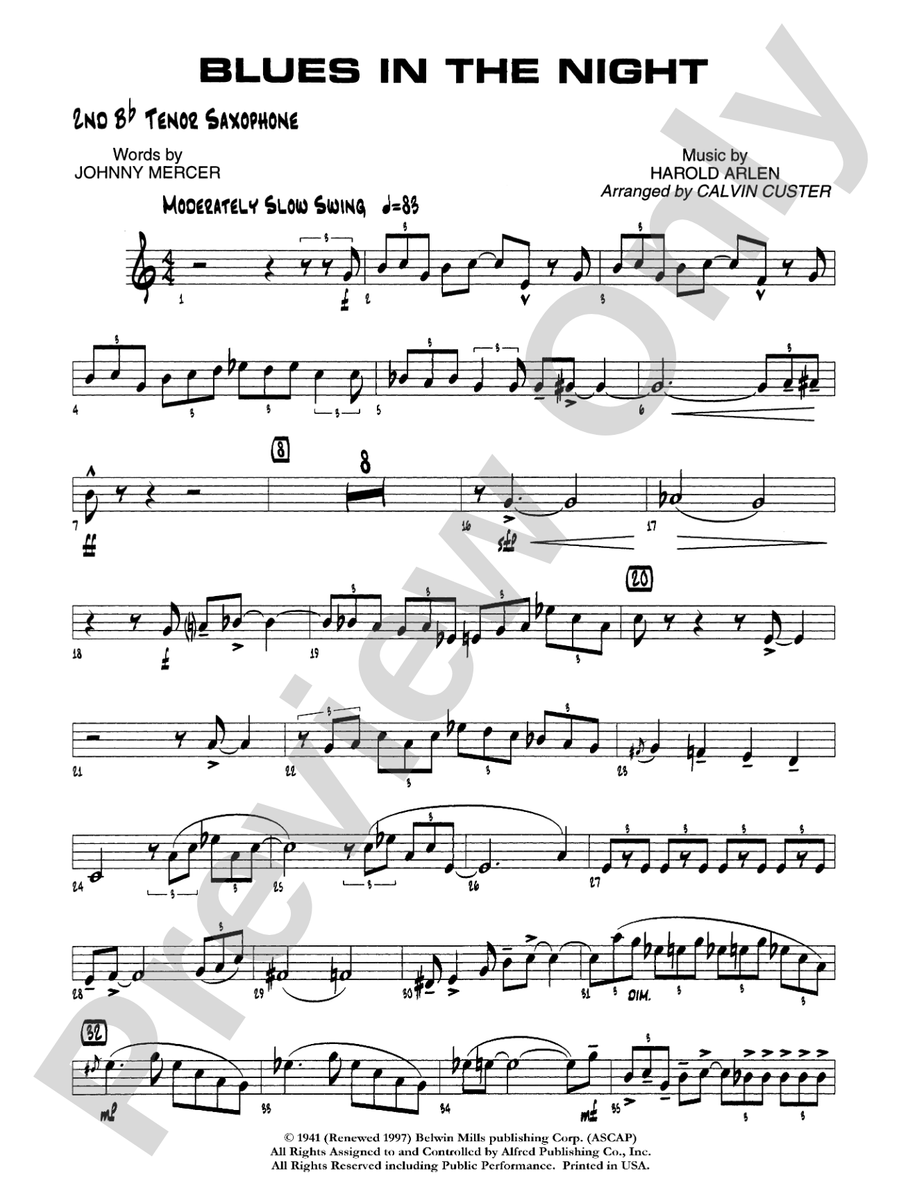 Blues in the Night: 2nd B-flat Tenor Saxophone