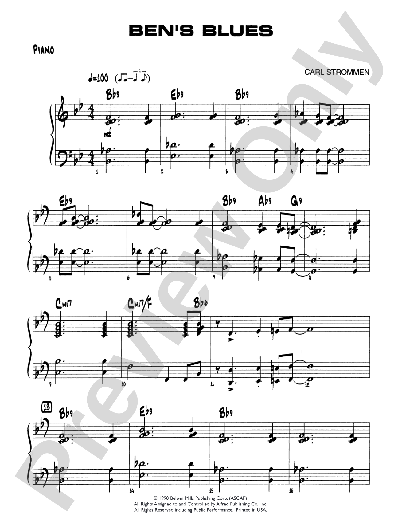 Ben's Blues: Piano Accompaniment