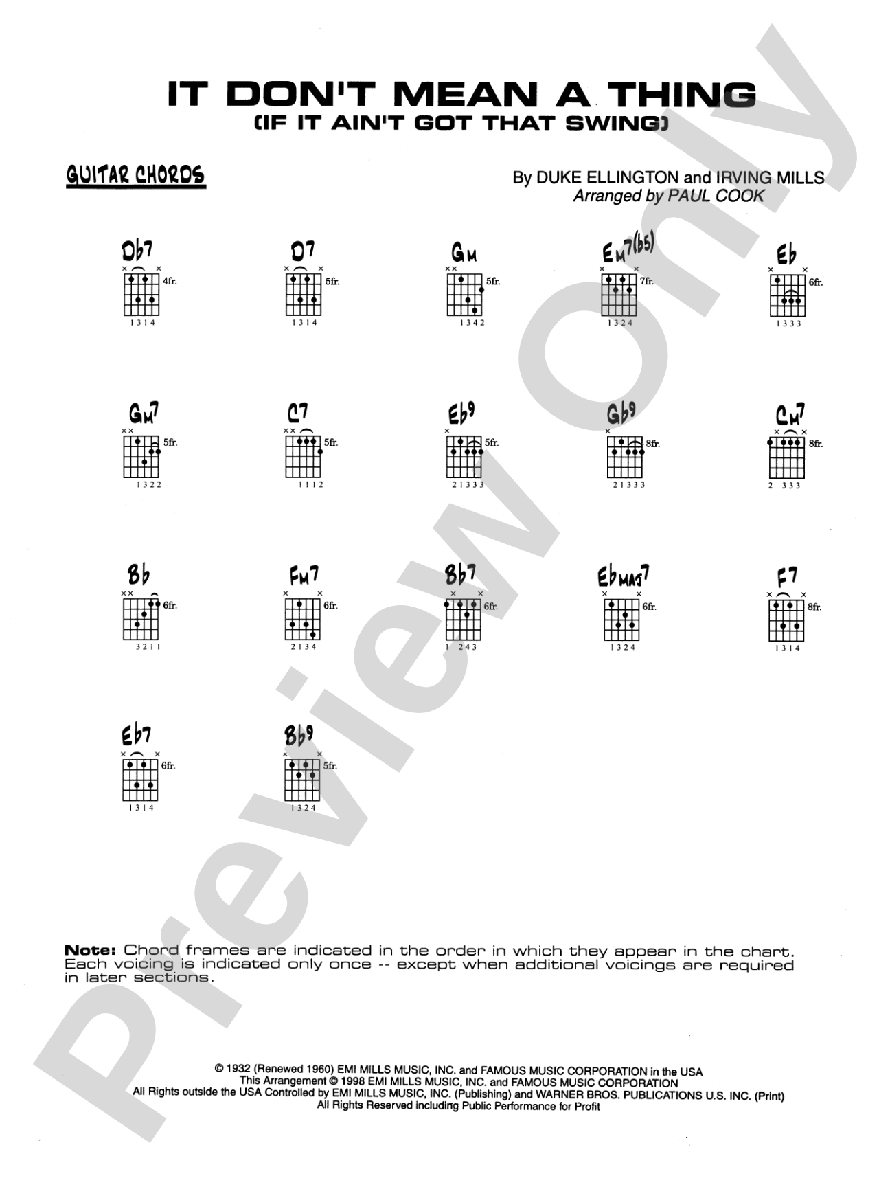 It Don't Mean a Thing (If It Ain't Got That Swing): Guitar Chords
