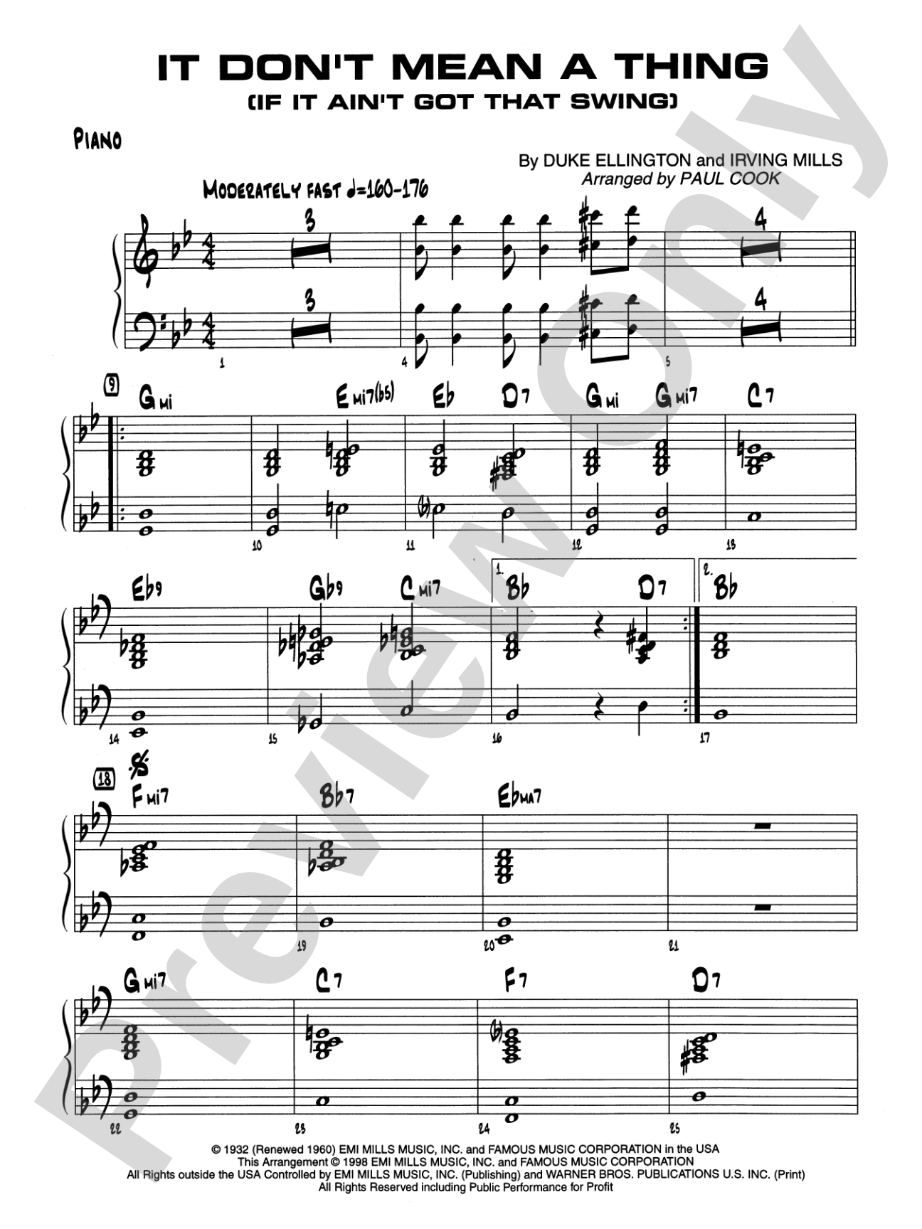 It Don't Mean a Thing (If It Ain't Got That Swing): Piano Accompaniment