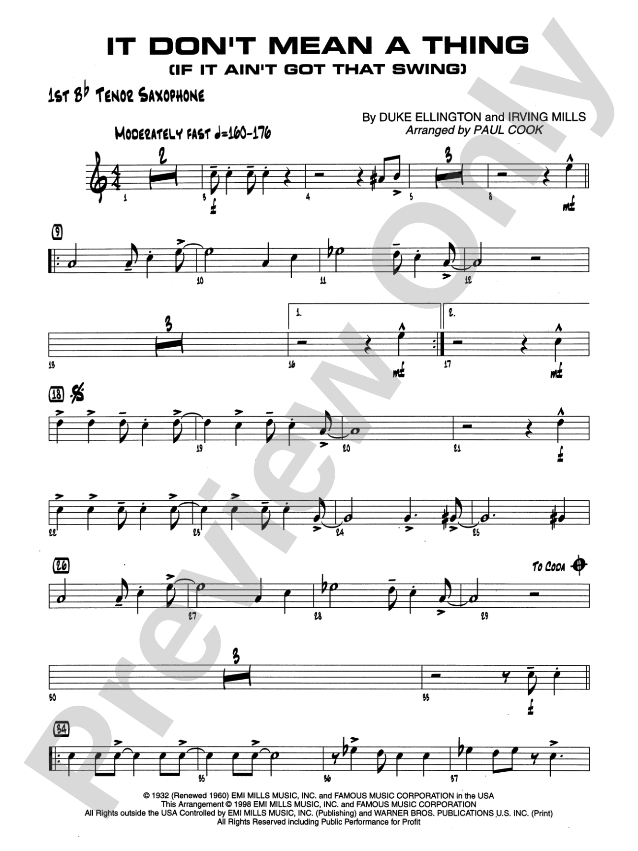 It Don't Mean a Thing (If It Ain't Got That Swing): B-flat Tenor Saxophone