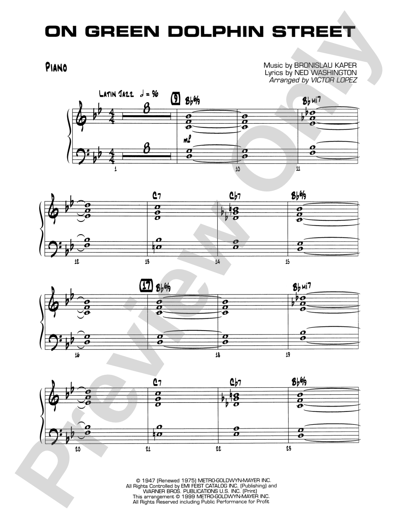 On Green Dolphin Street: Piano Accompaniment