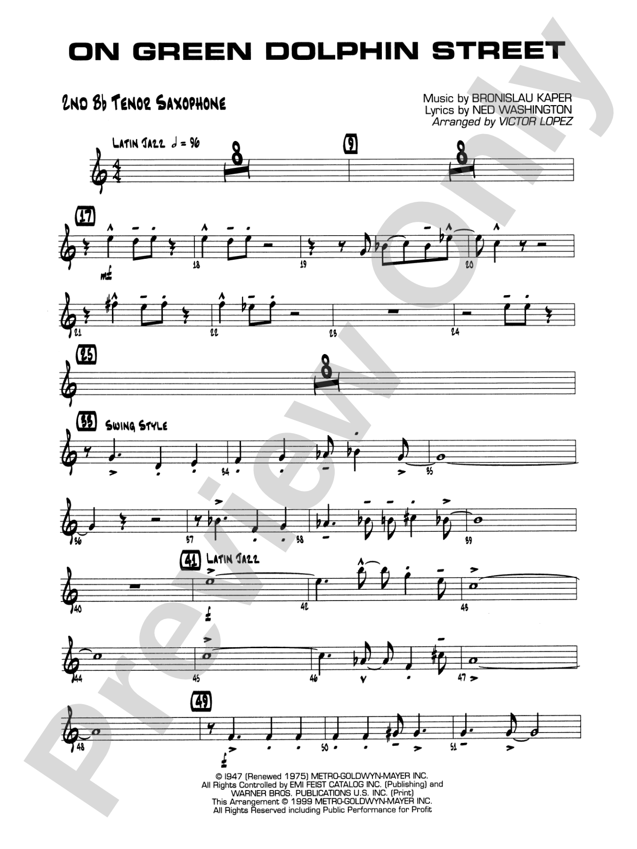 On Green Dolphin Street: 2nd B-flat Tenor Saxophone