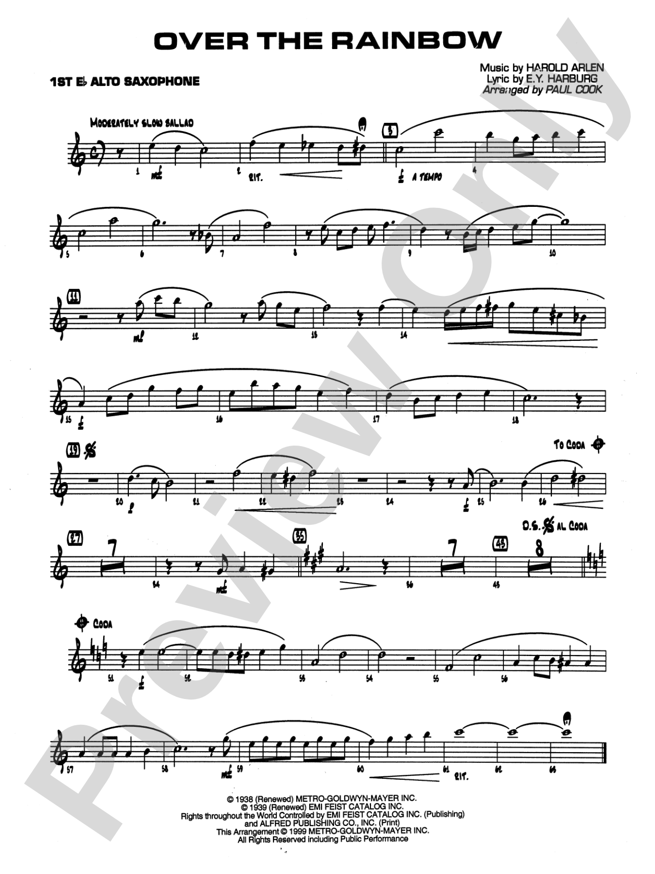 Over the Rainbow: E-flat Alto Saxophone
