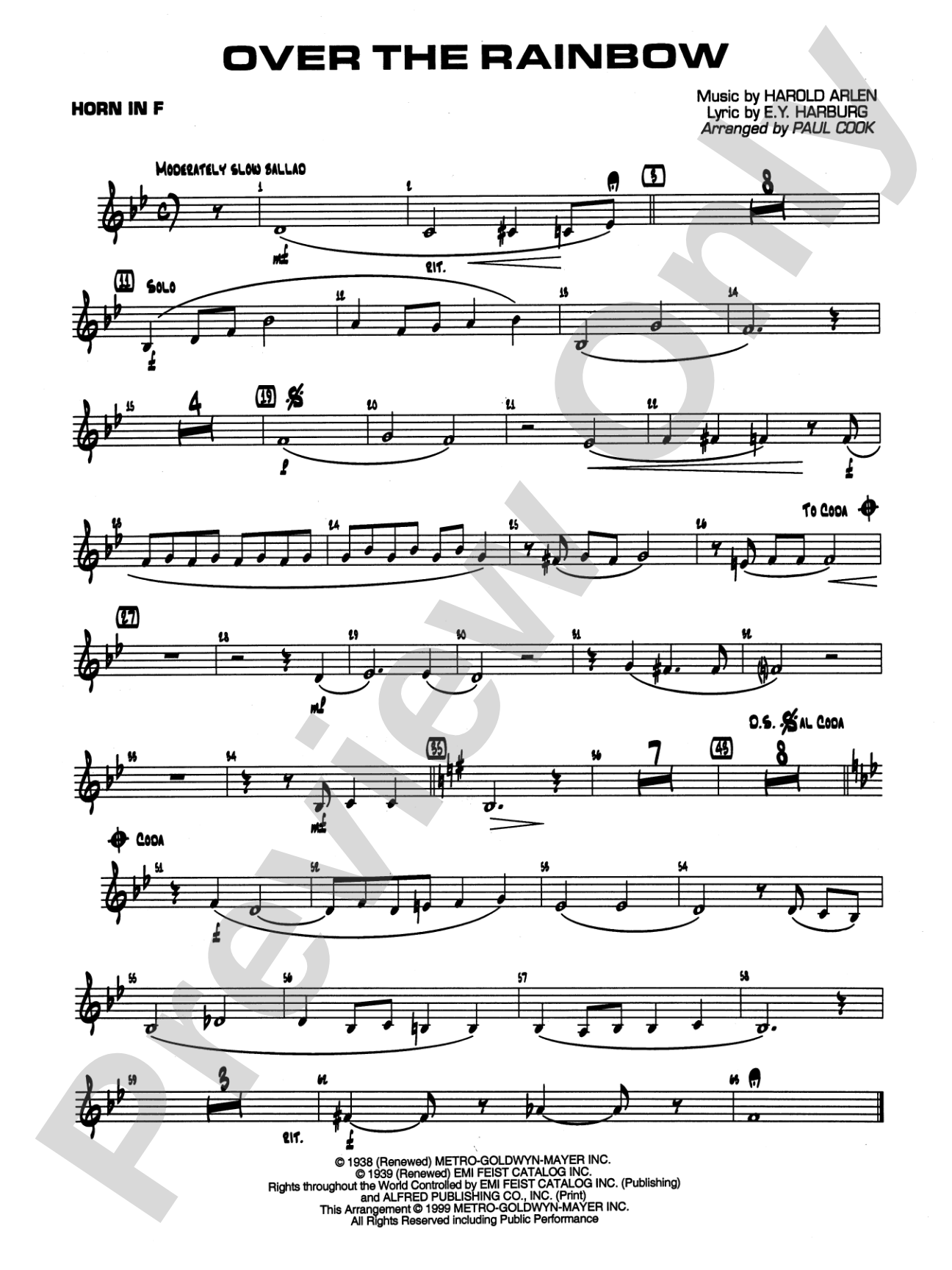 Over the Rainbow: 1st F Horn