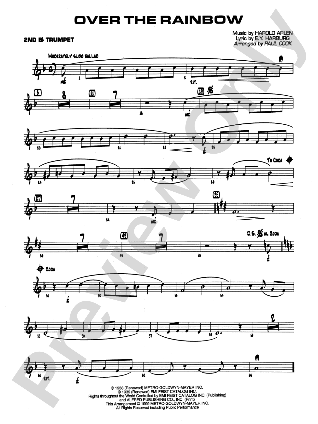 Over the Rainbow: 2nd B-flat Trumpet
