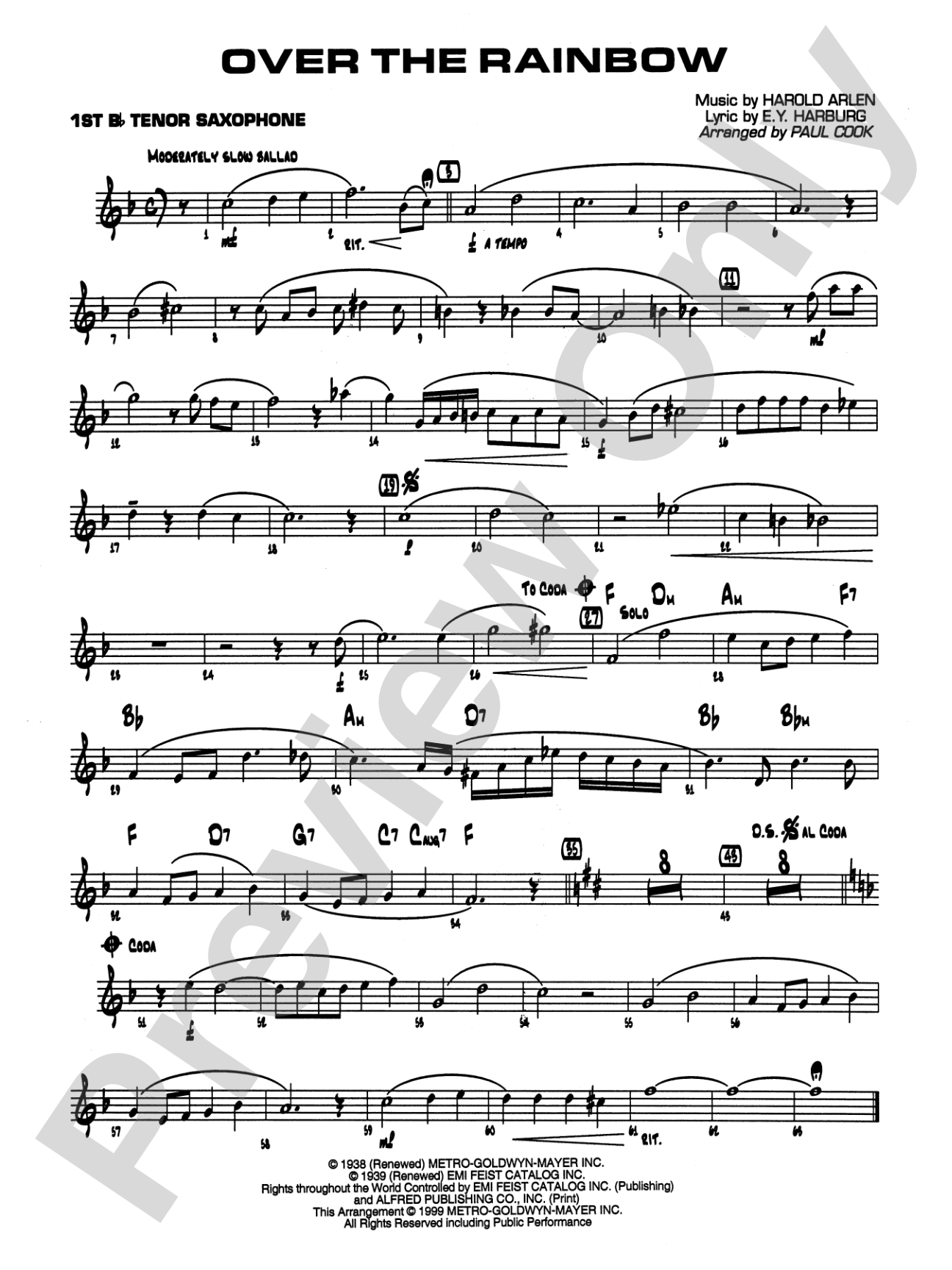 Over the Rainbow: B-flat Tenor Saxophone