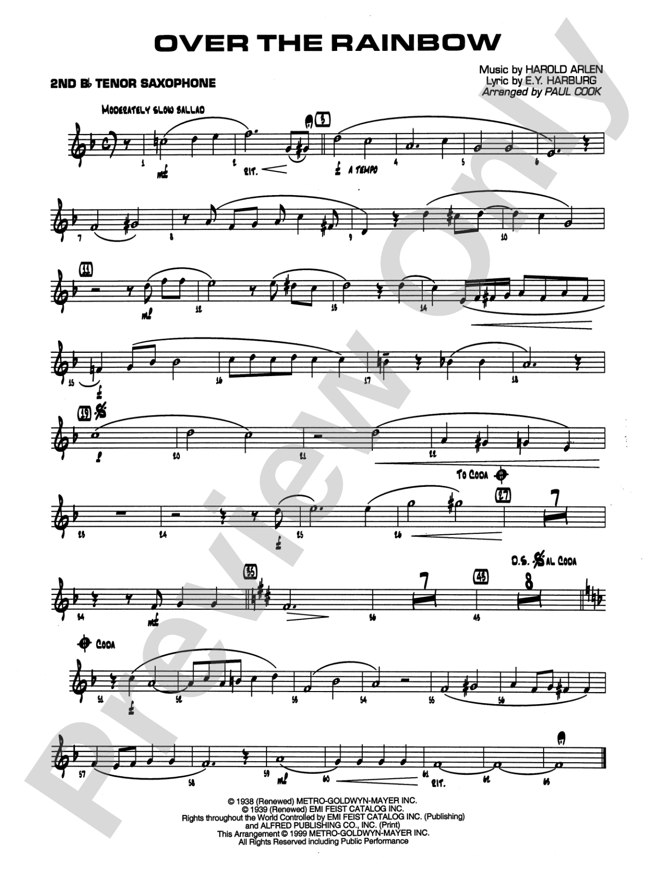 Over the Rainbow: 2nd B-flat Tenor Saxophone