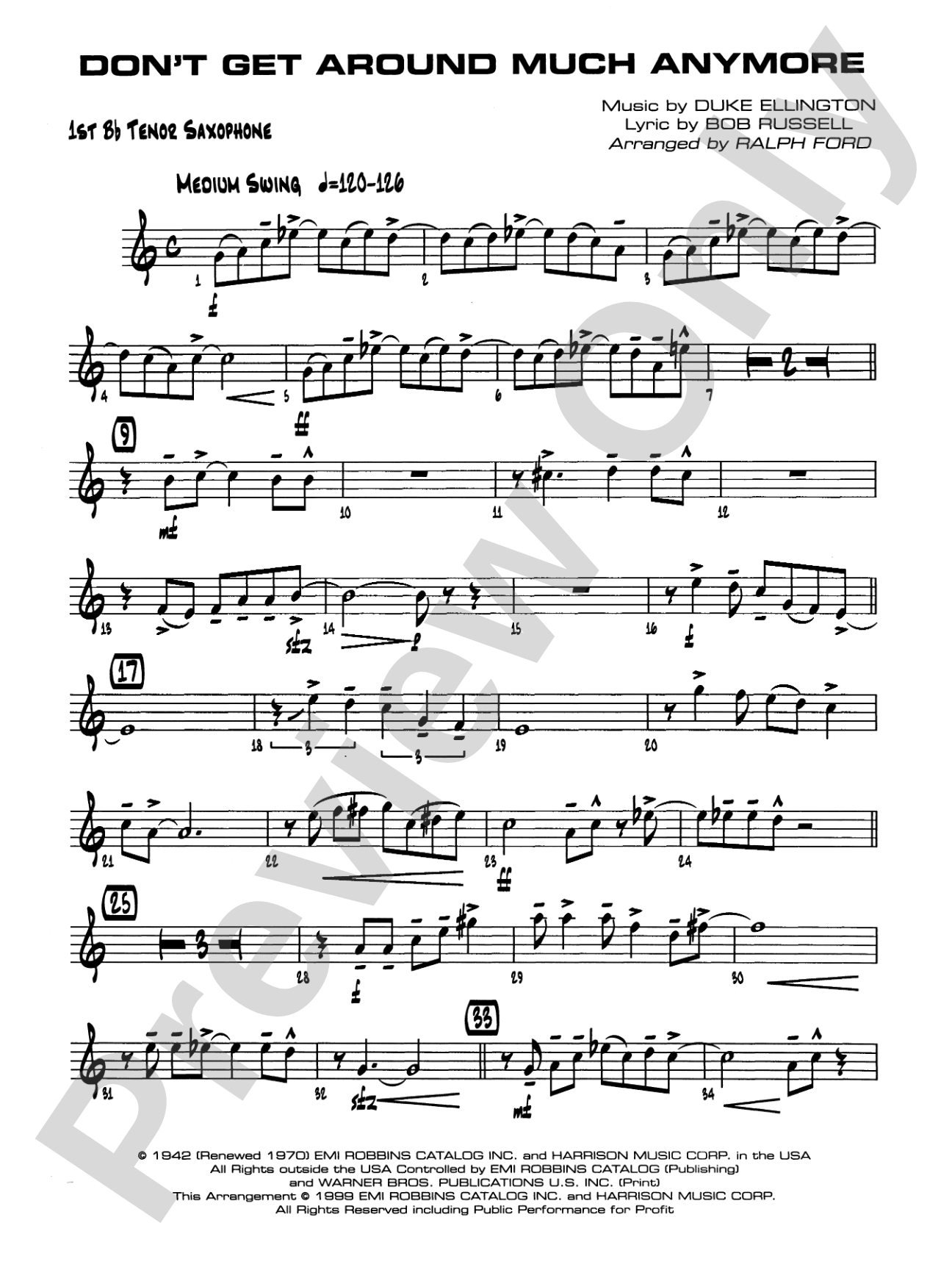 Don't Get Around Much Anymore: B-flat Tenor Saxophone