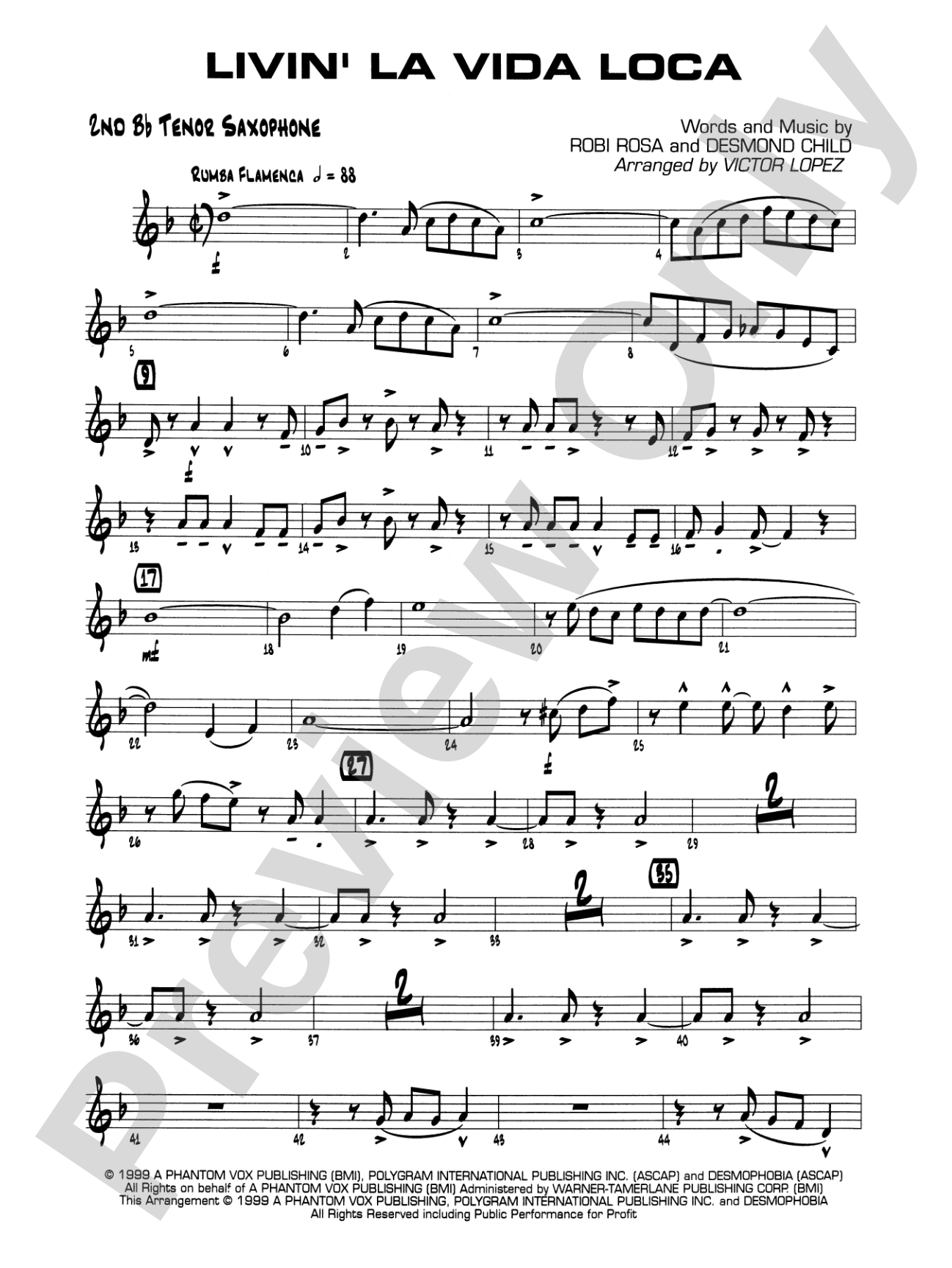 Livin' la Vida Loca: 2nd B-flat Tenor Saxophone