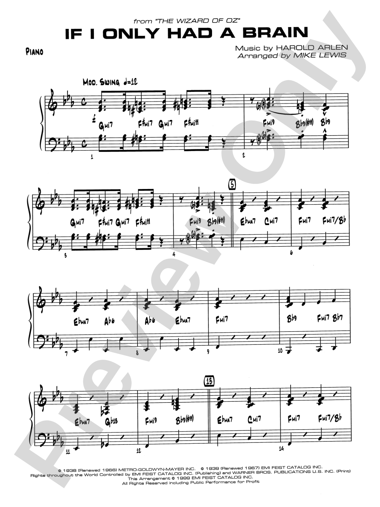 If I Only Had a Brain: Piano Accompaniment