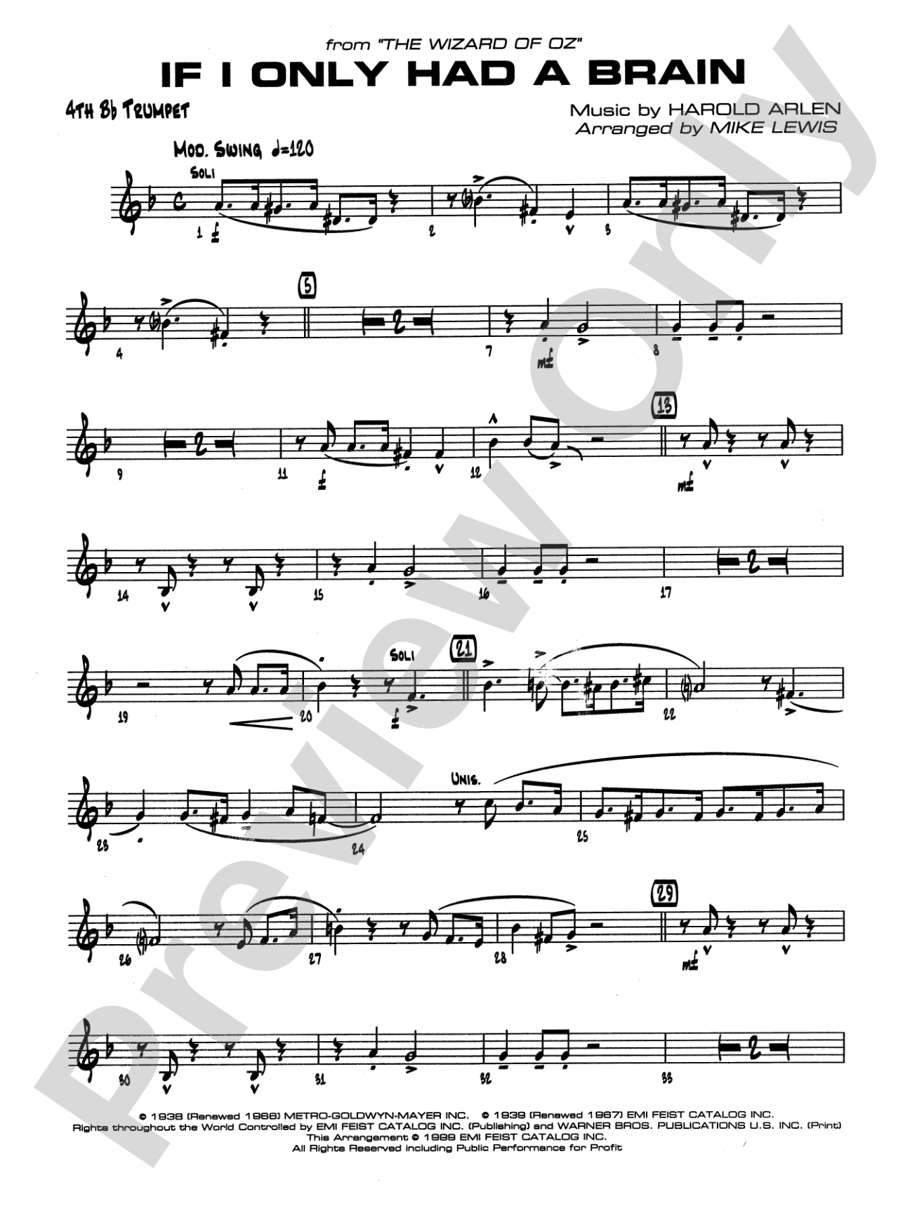 If I Only Had a Brain: 4th B-flat Trumpet