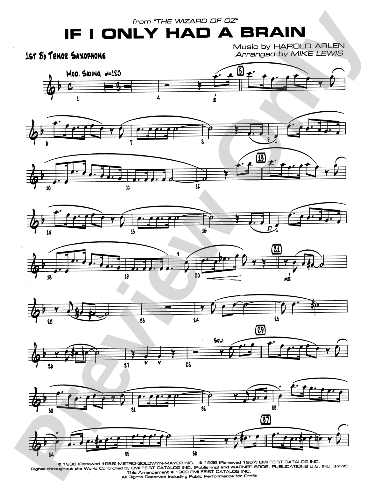 If I Only Had a Brain: B-flat Tenor Saxophone