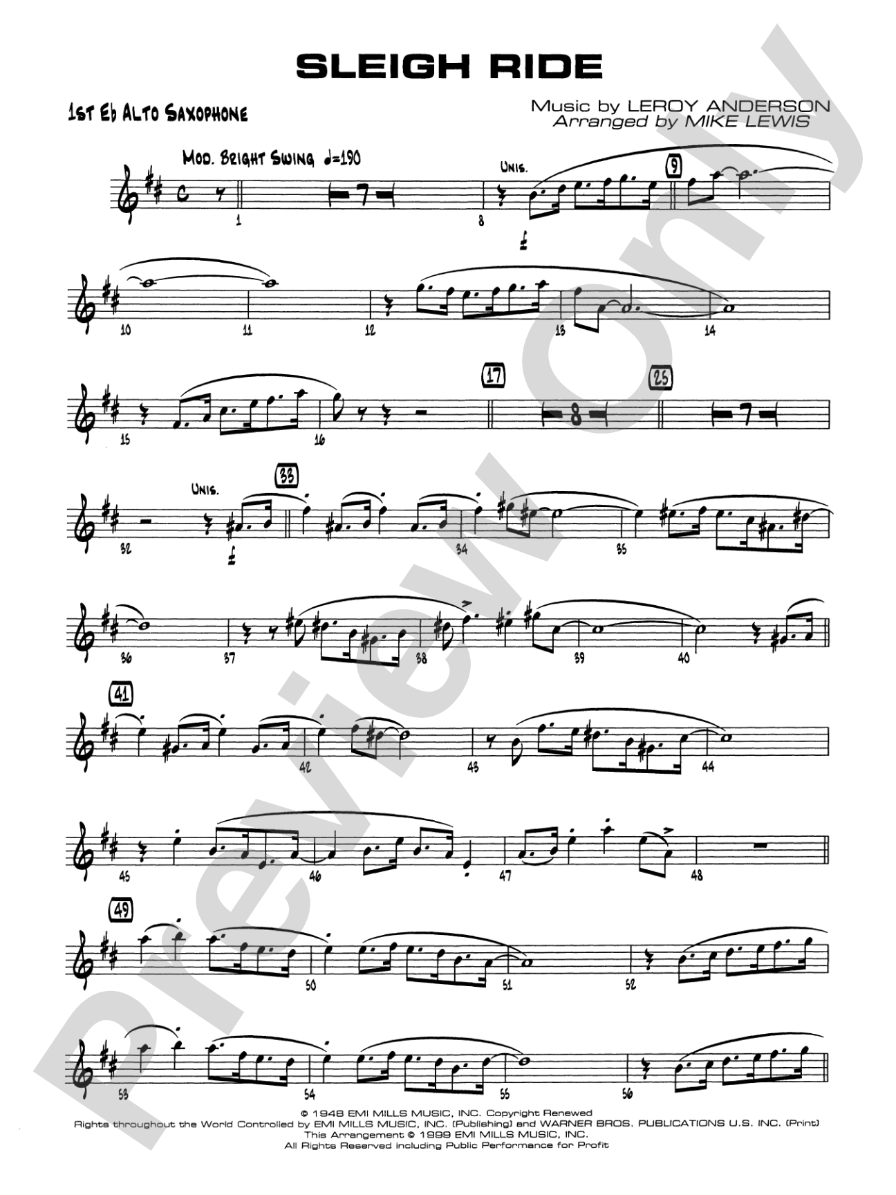 Sleigh Ride: E-flat Alto Saxophone