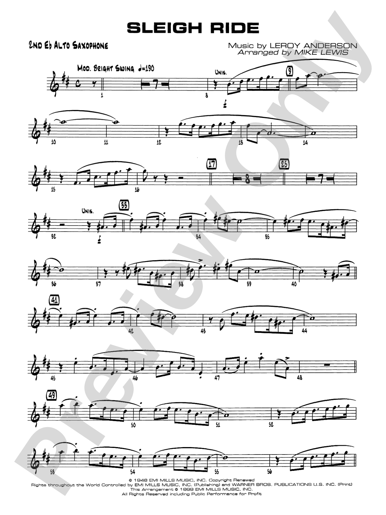 Sleigh Ride: 2nd E-flat Alto Saxophone
