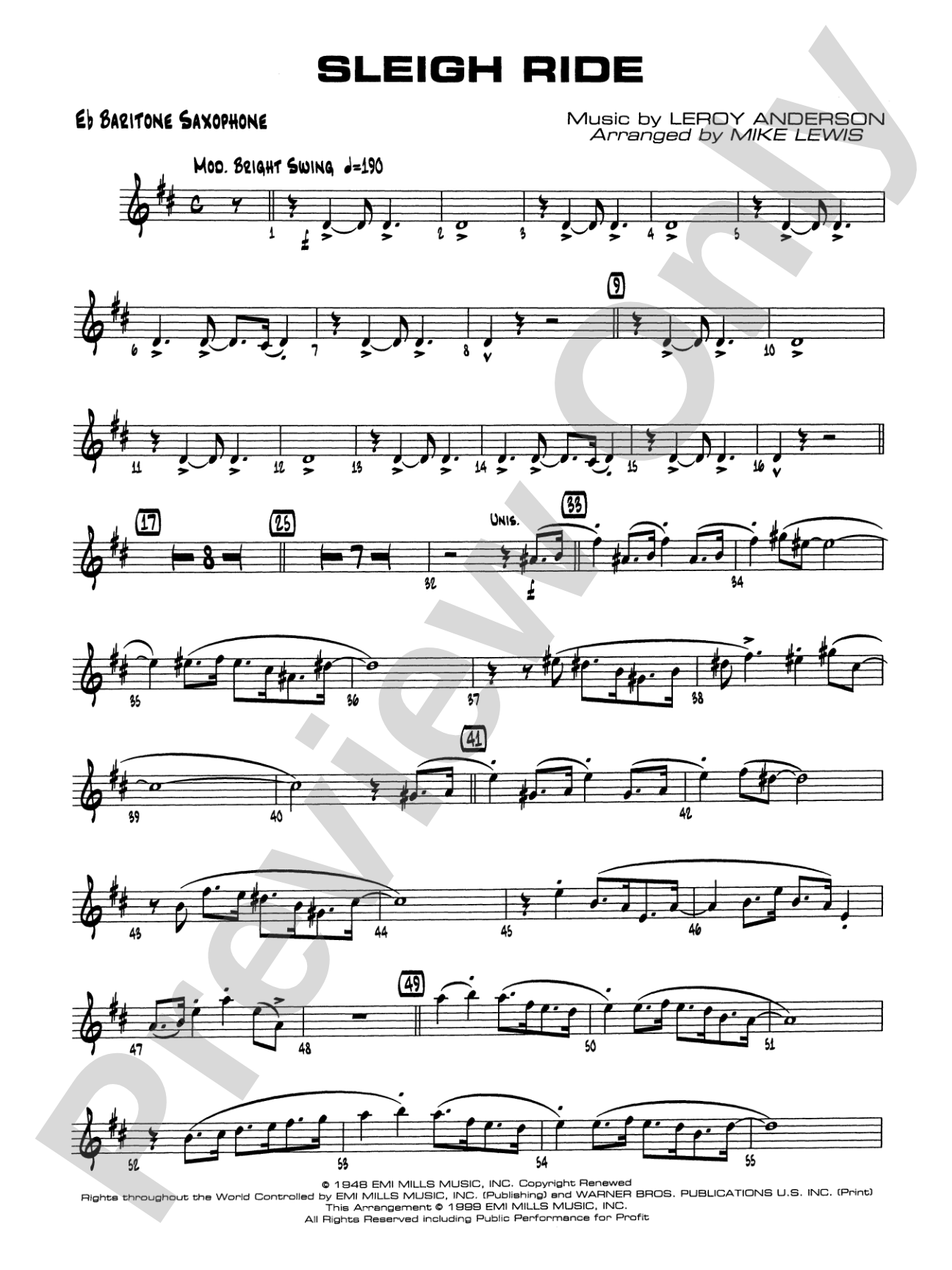Sleigh Ride: E-flat Baritone Saxophone