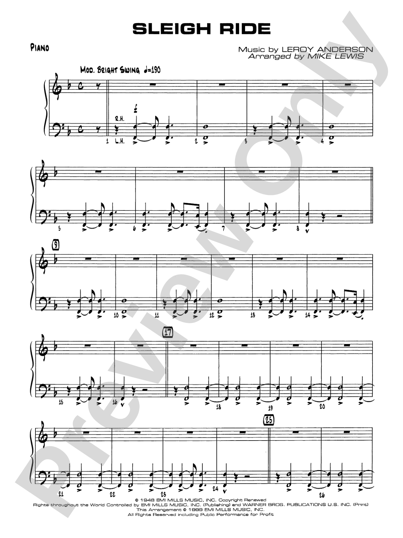 Sleigh Ride: Piano Accompaniment