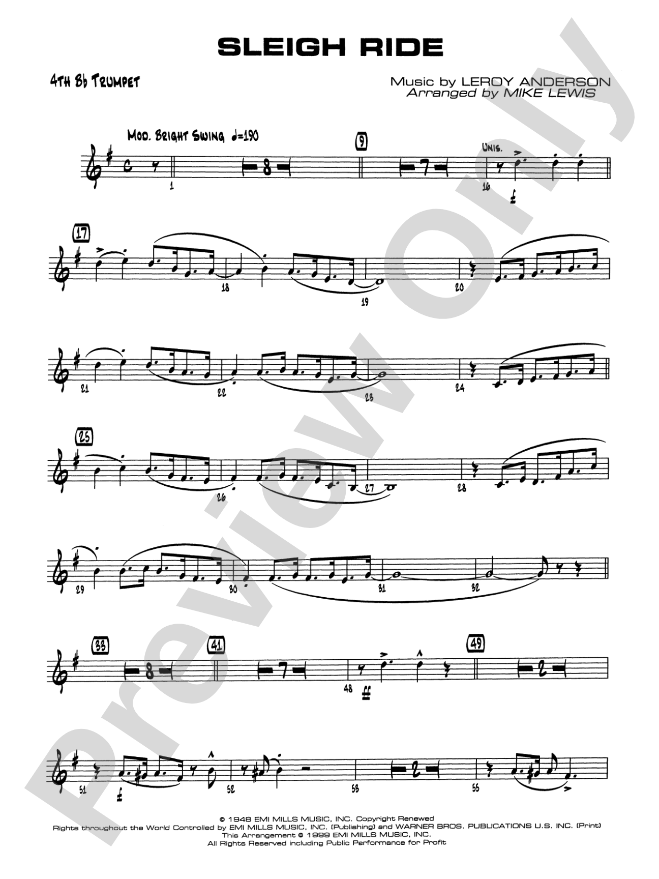 Sleigh Ride: 4th B-flat Trumpet