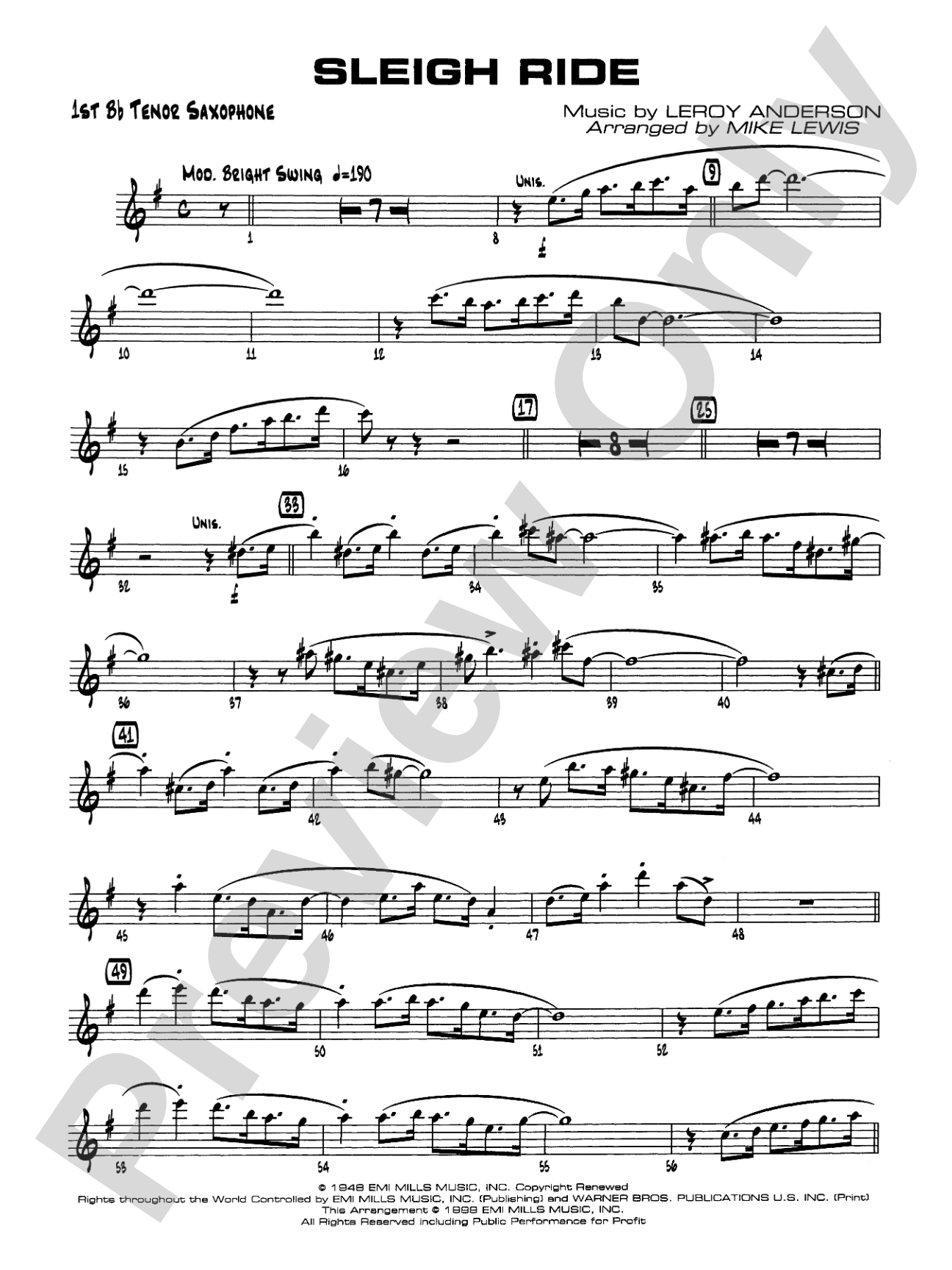 Sleigh Ride: B-flat Tenor Saxophone