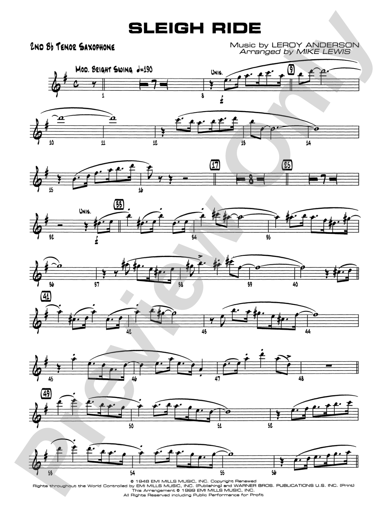 Sleigh Ride: 2nd B-flat Tenor Saxophone