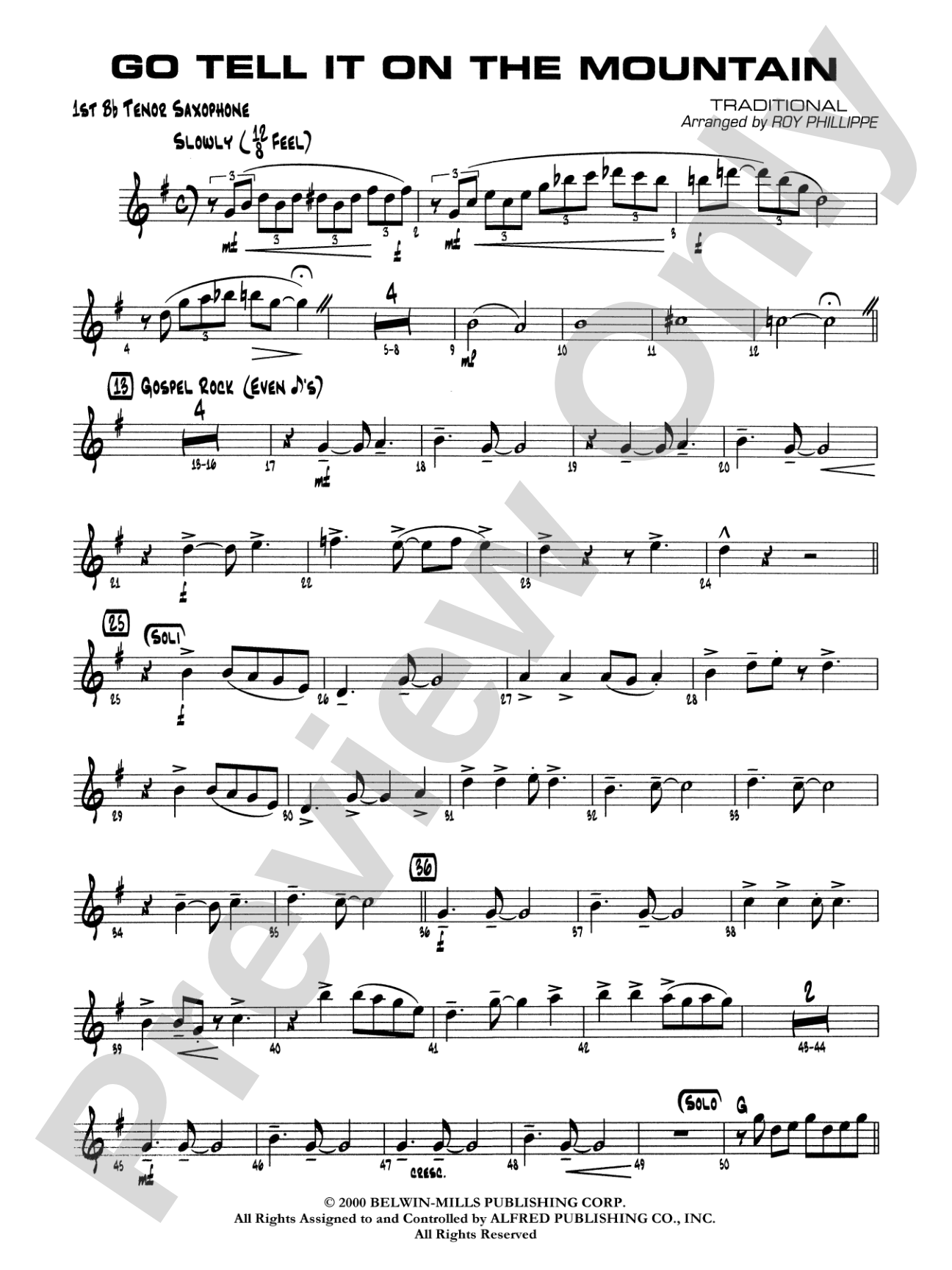Go Tell It on the Mountain: B-flat Tenor Saxophone