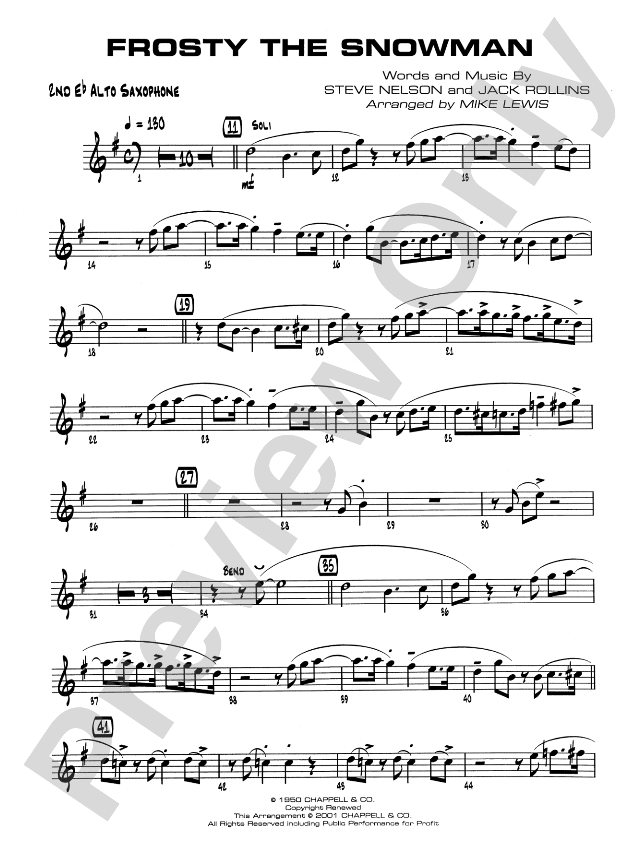 Frosty the Snowman: 2nd E-flat Alto Saxophone
