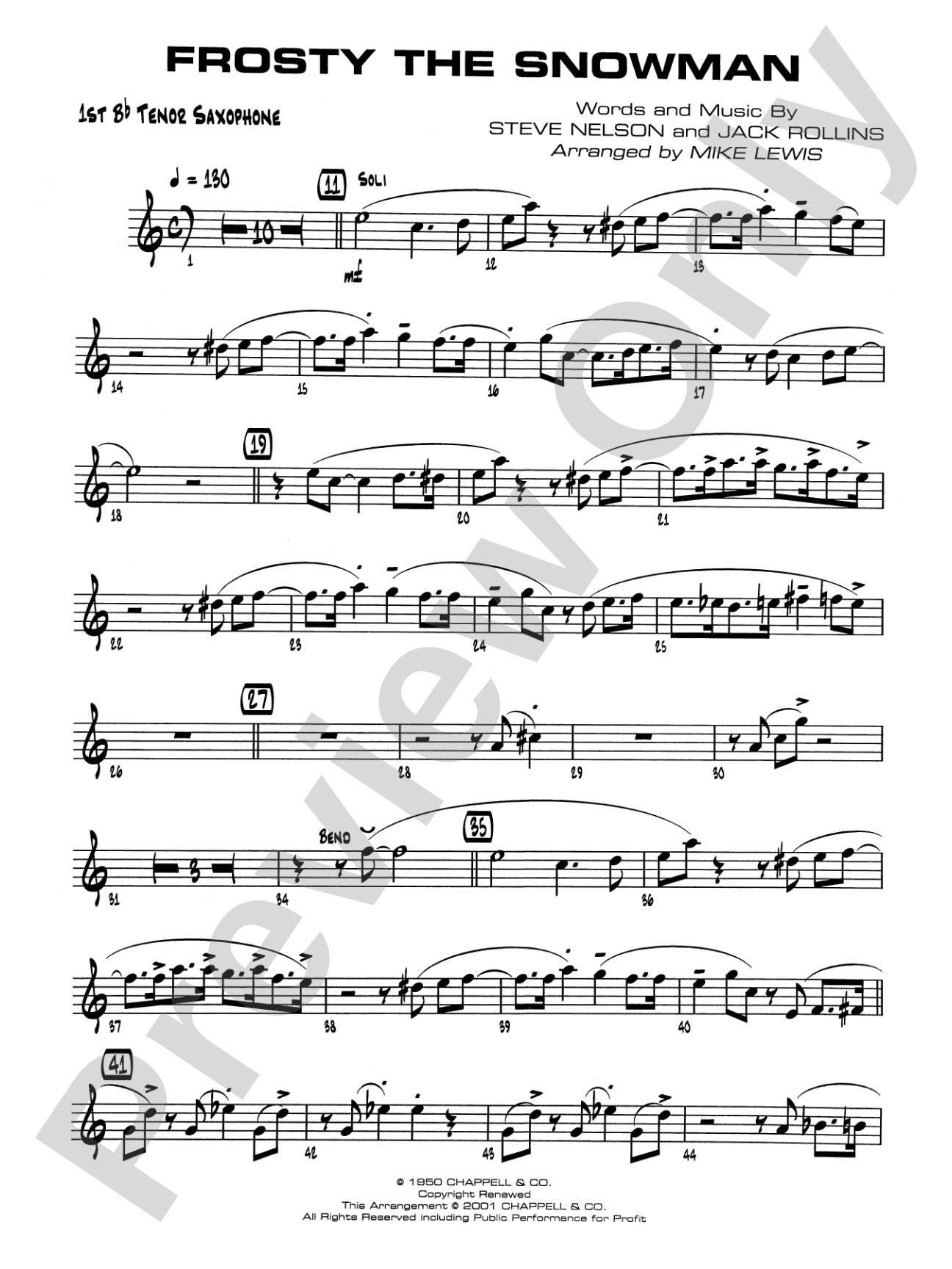 Frosty the Snowman: B-flat Tenor Saxophone
