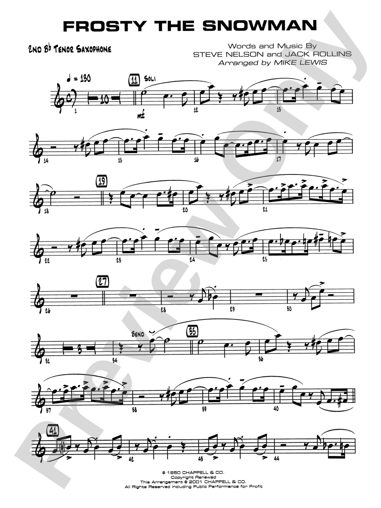 Frosty the Snowman: 2nd B-flat Tenor Saxophone