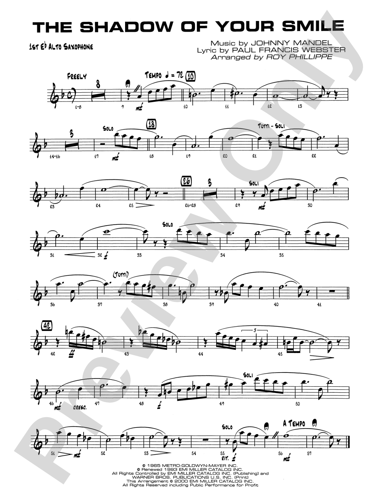 The Shadow of Your Smile (from The Sandpiper): E-flat Alto Saxophone