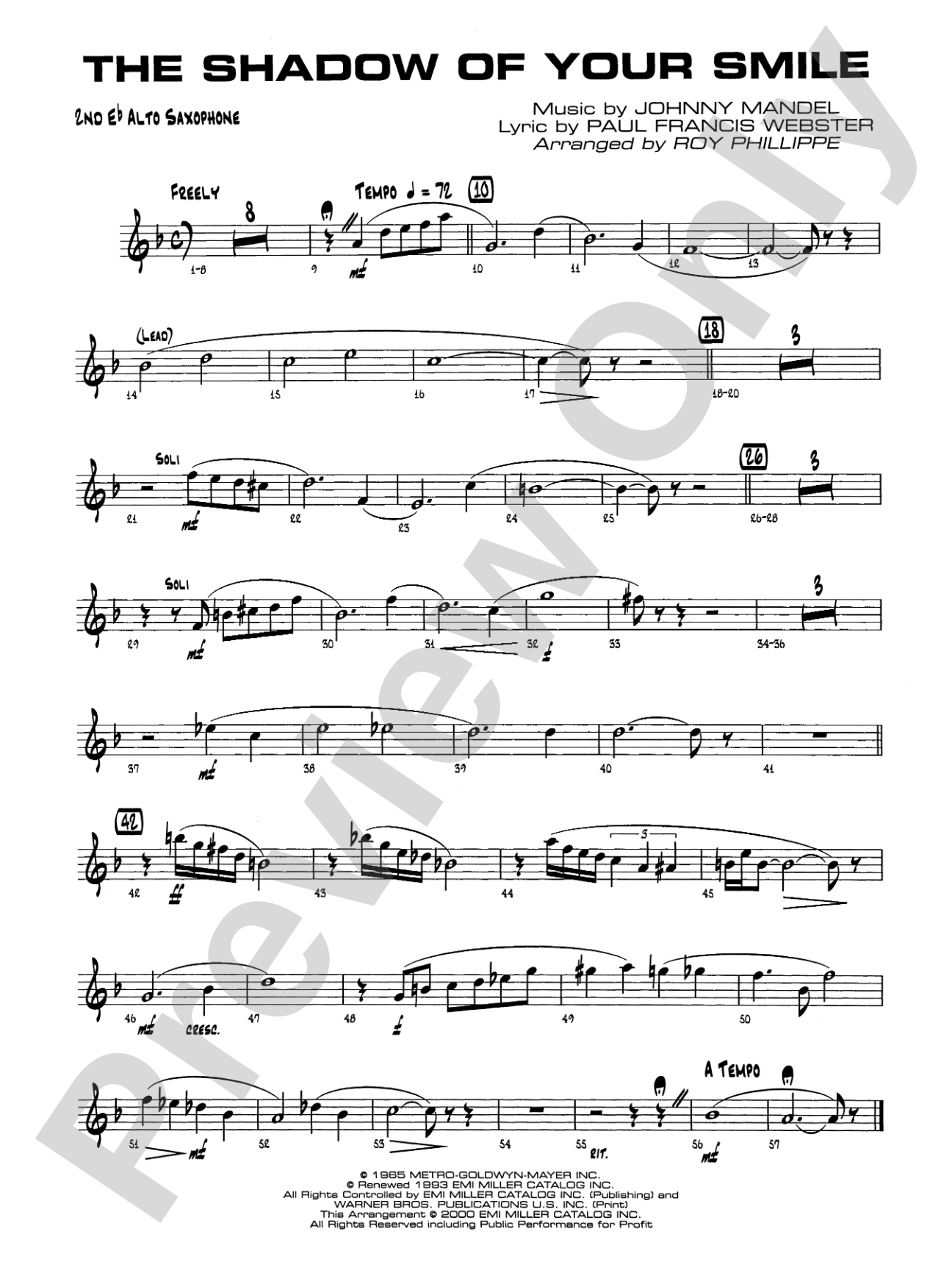 The Shadow of Your Smile (from The Sandpiper): 2nd E-flat Alto Saxophone