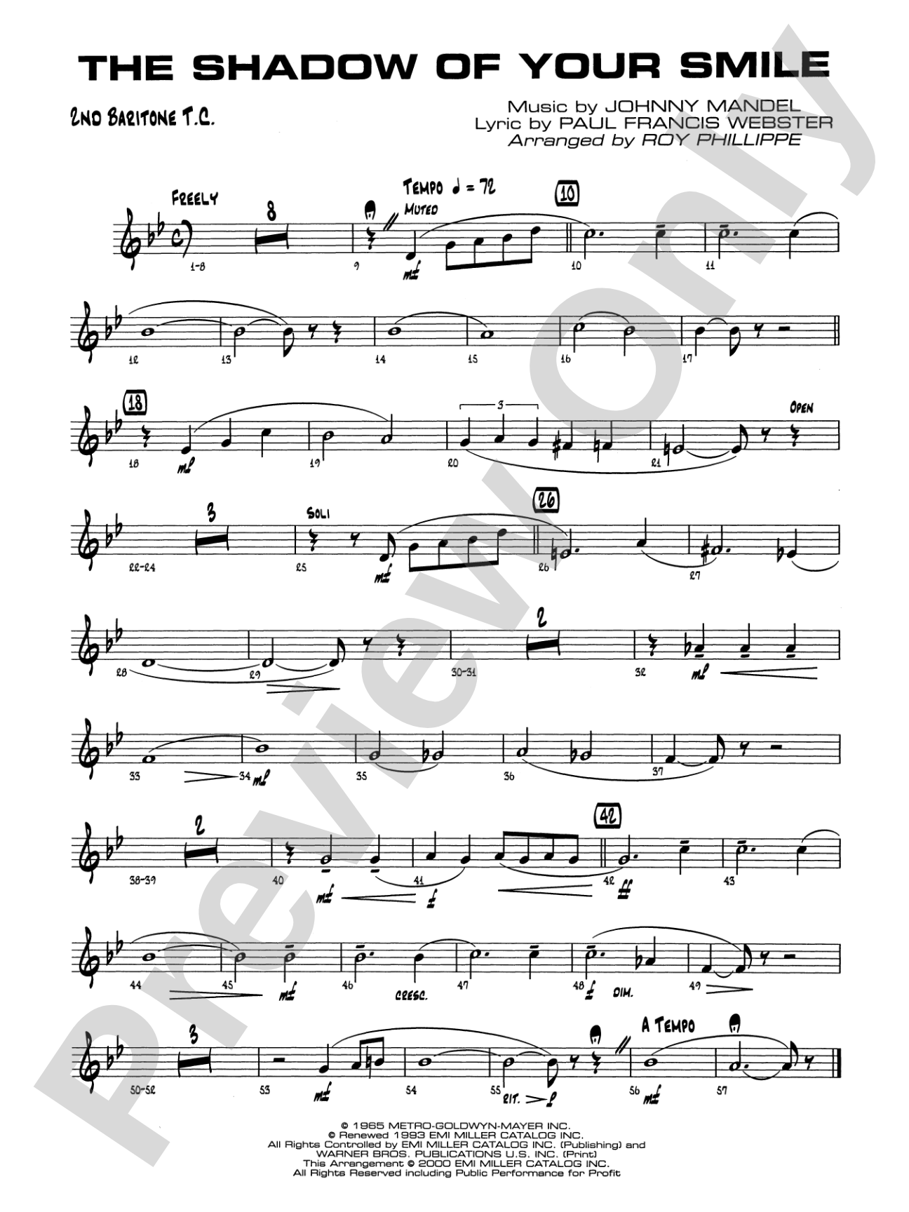 The Shadow of Your Smile (from The Sandpiper): 2nd Baritone T.C.