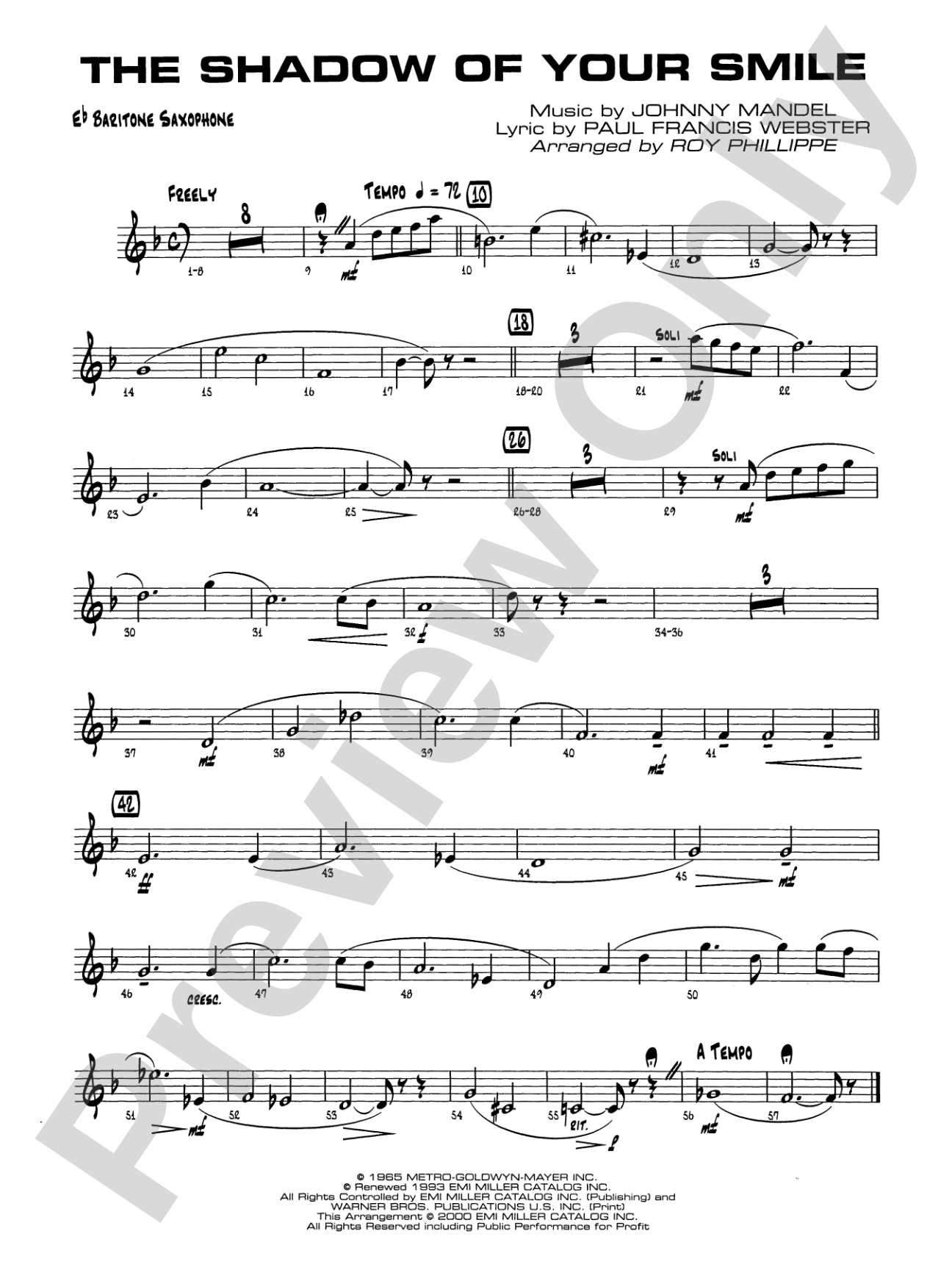 The Shadow of Your Smile (from The Sandpiper): E-flat Baritone Saxophone