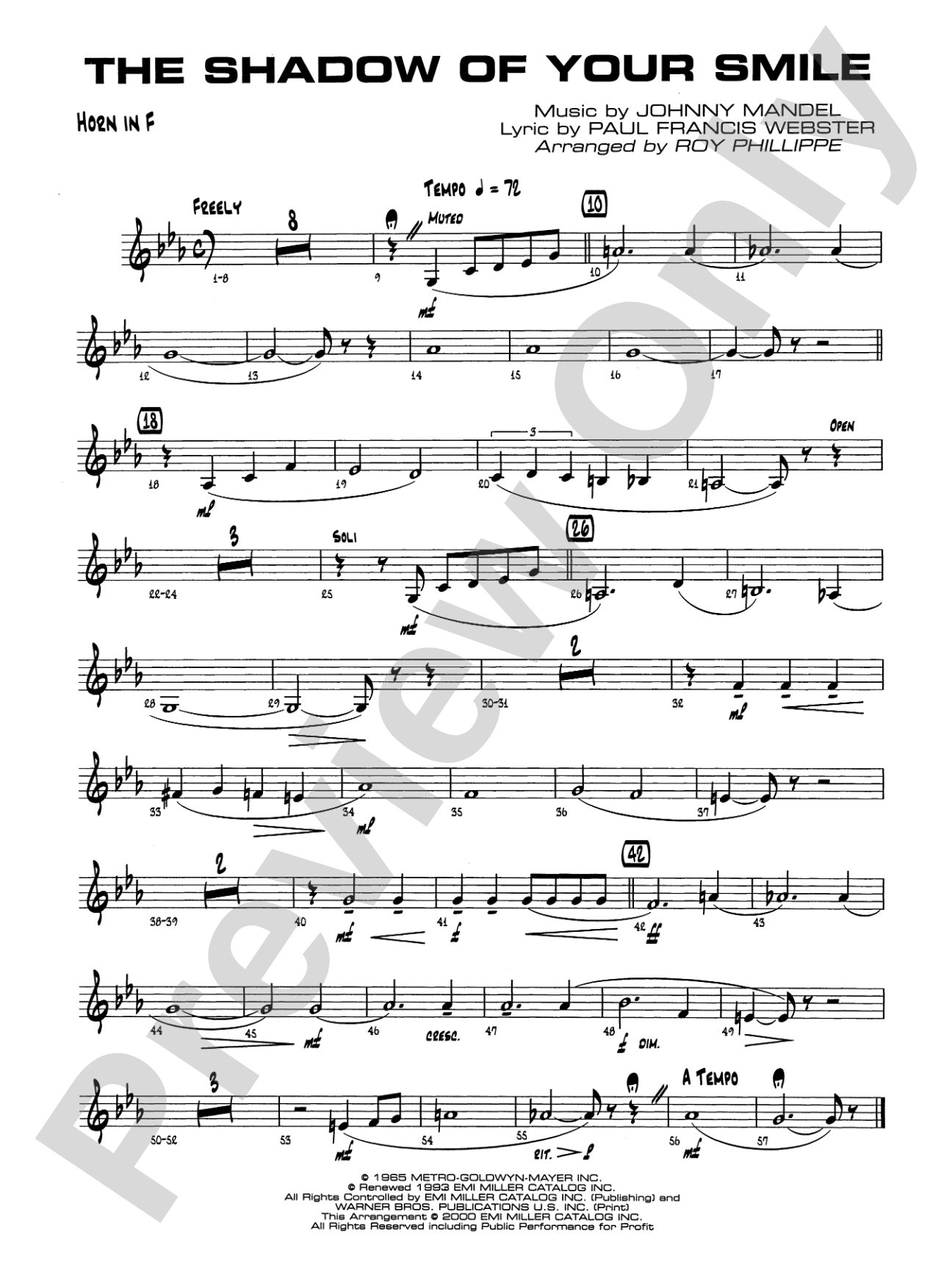 The Shadow of Your Smile (from The Sandpiper): 1st F Horn