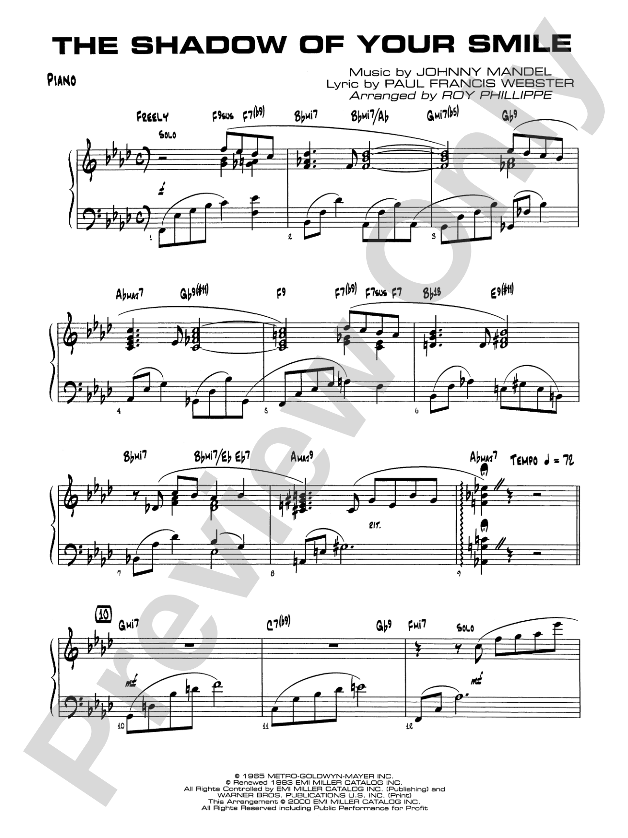The Shadow of Your Smile (from The Sandpiper): Piano Accompaniment