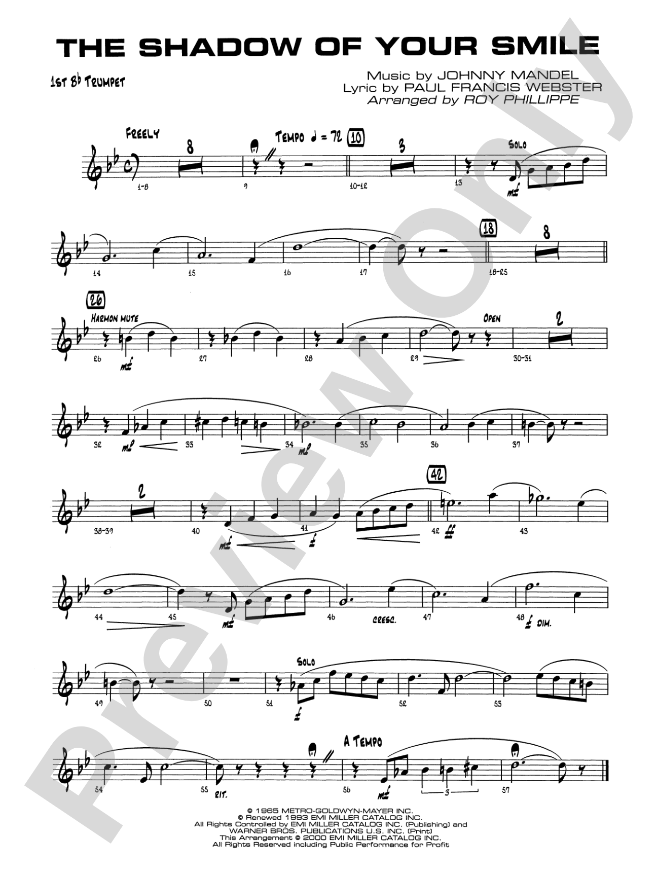 The Shadow of Your Smile (from The Sandpiper): 1st B-flat Trumpet