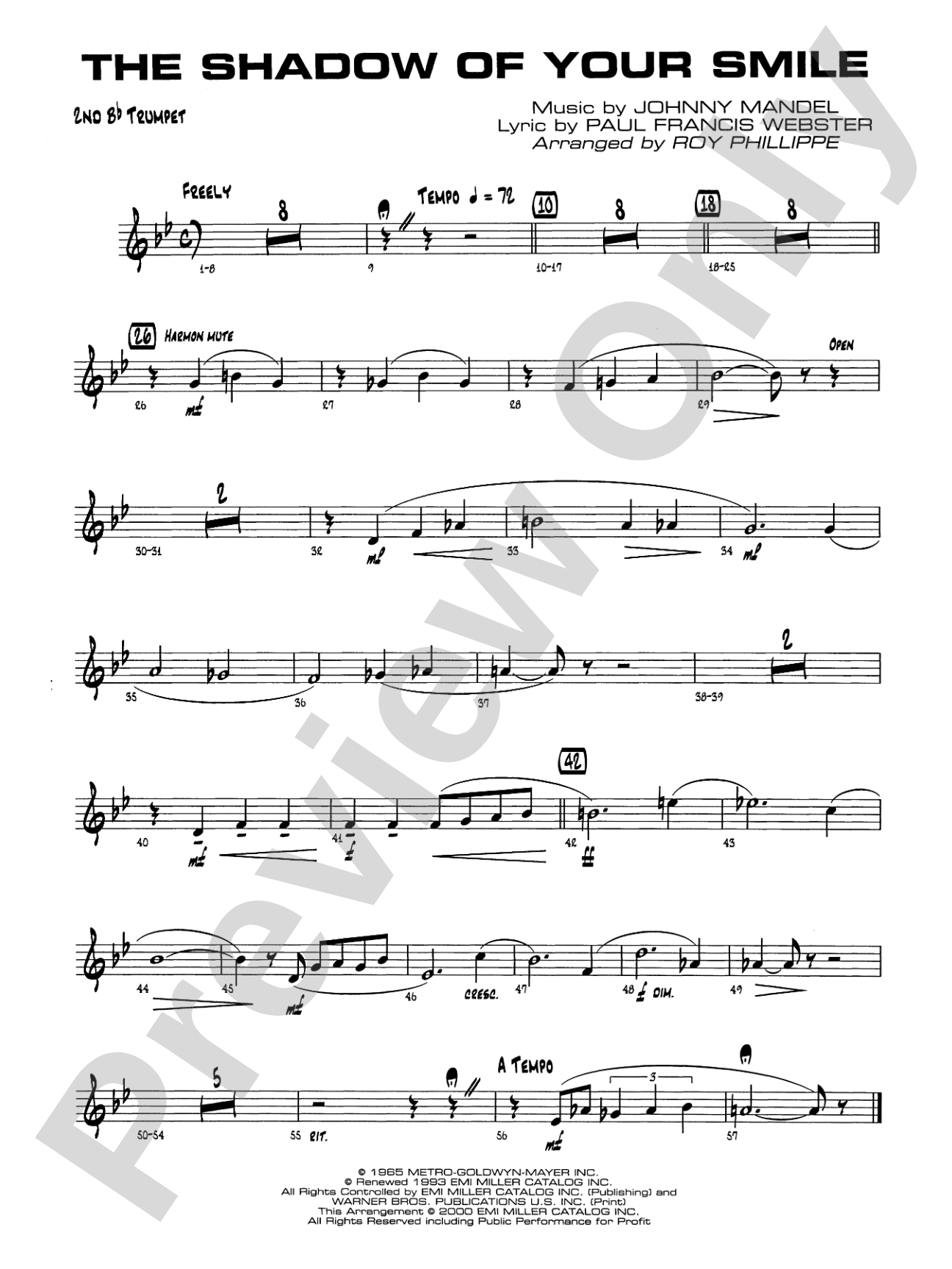The Shadow of Your Smile (from The Sandpiper): 2nd B-flat Trumpet