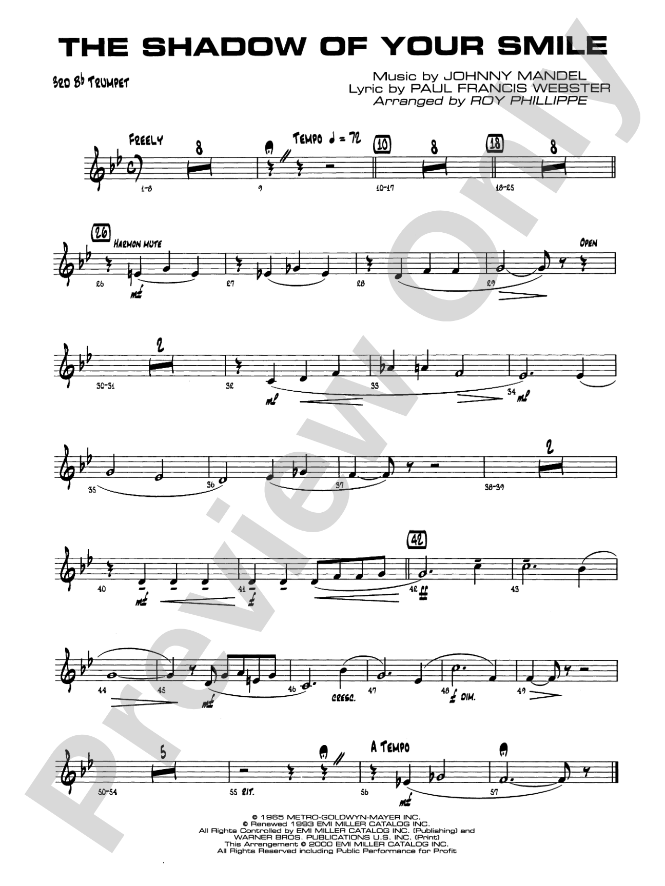 The Shadow of Your Smile (from The Sandpiper): 3rd B-flat Trumpet