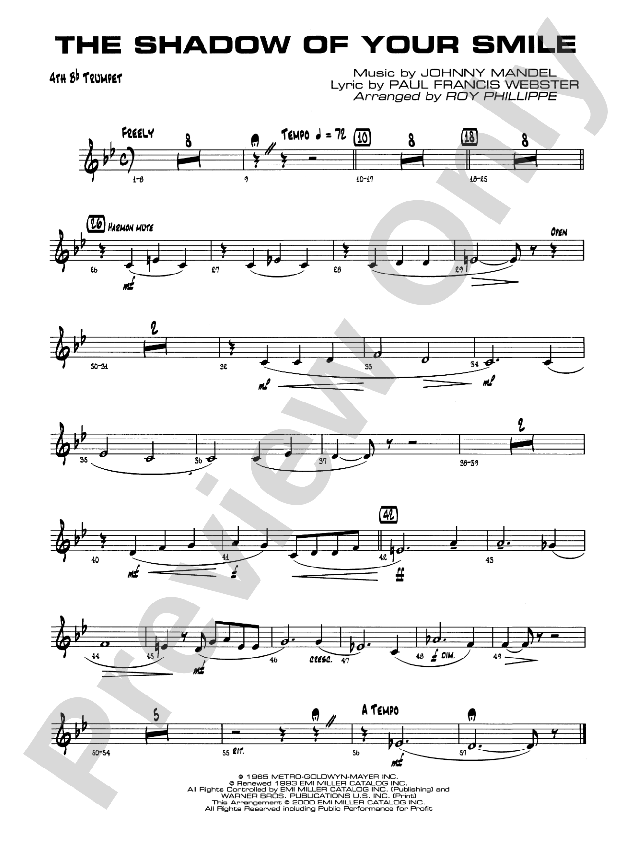 The Shadow of Your Smile (from The Sandpiper): 4th B-flat Trumpet