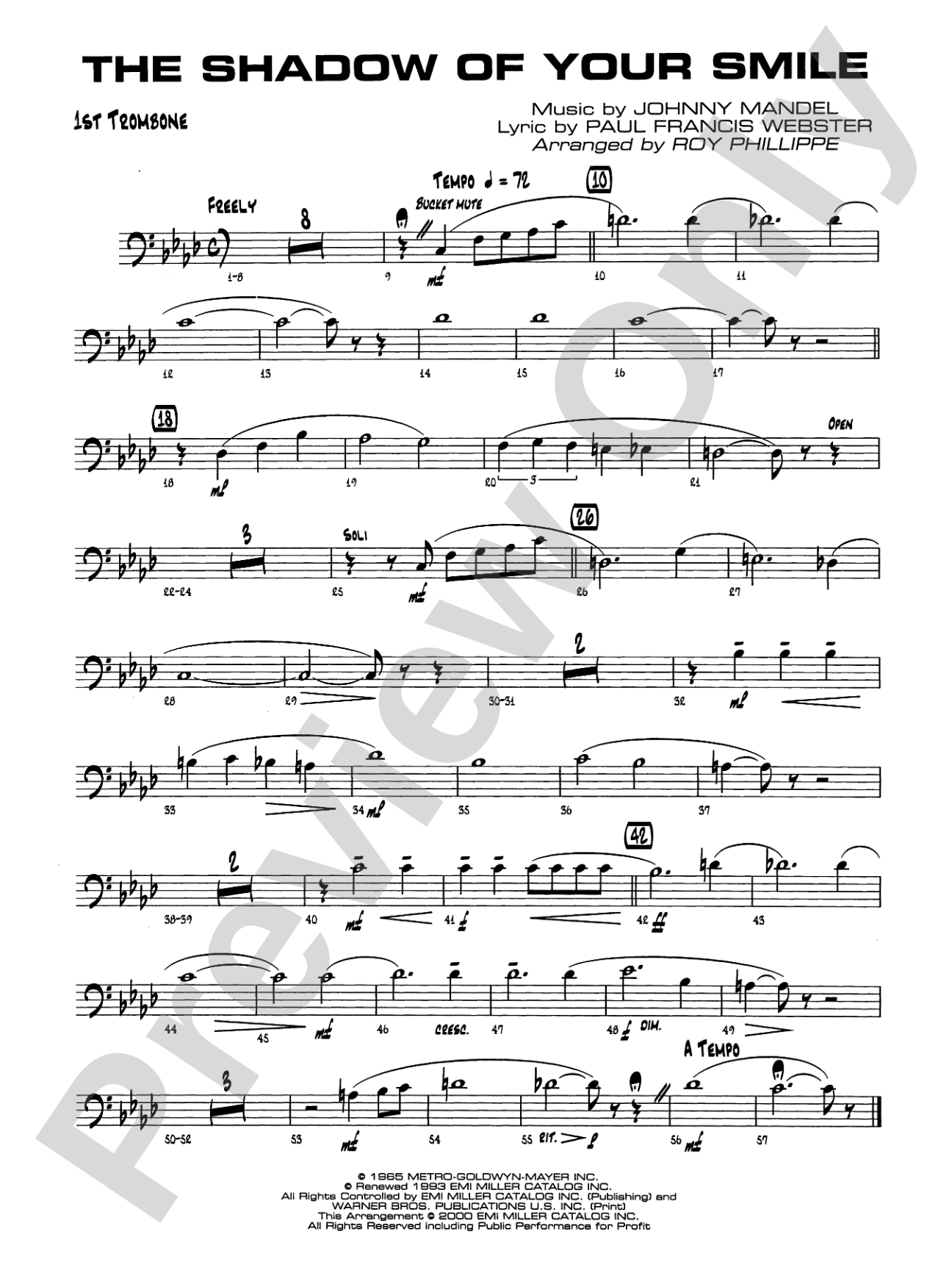 The Shadow of Your Smile (from The Sandpiper): 1st Trombone