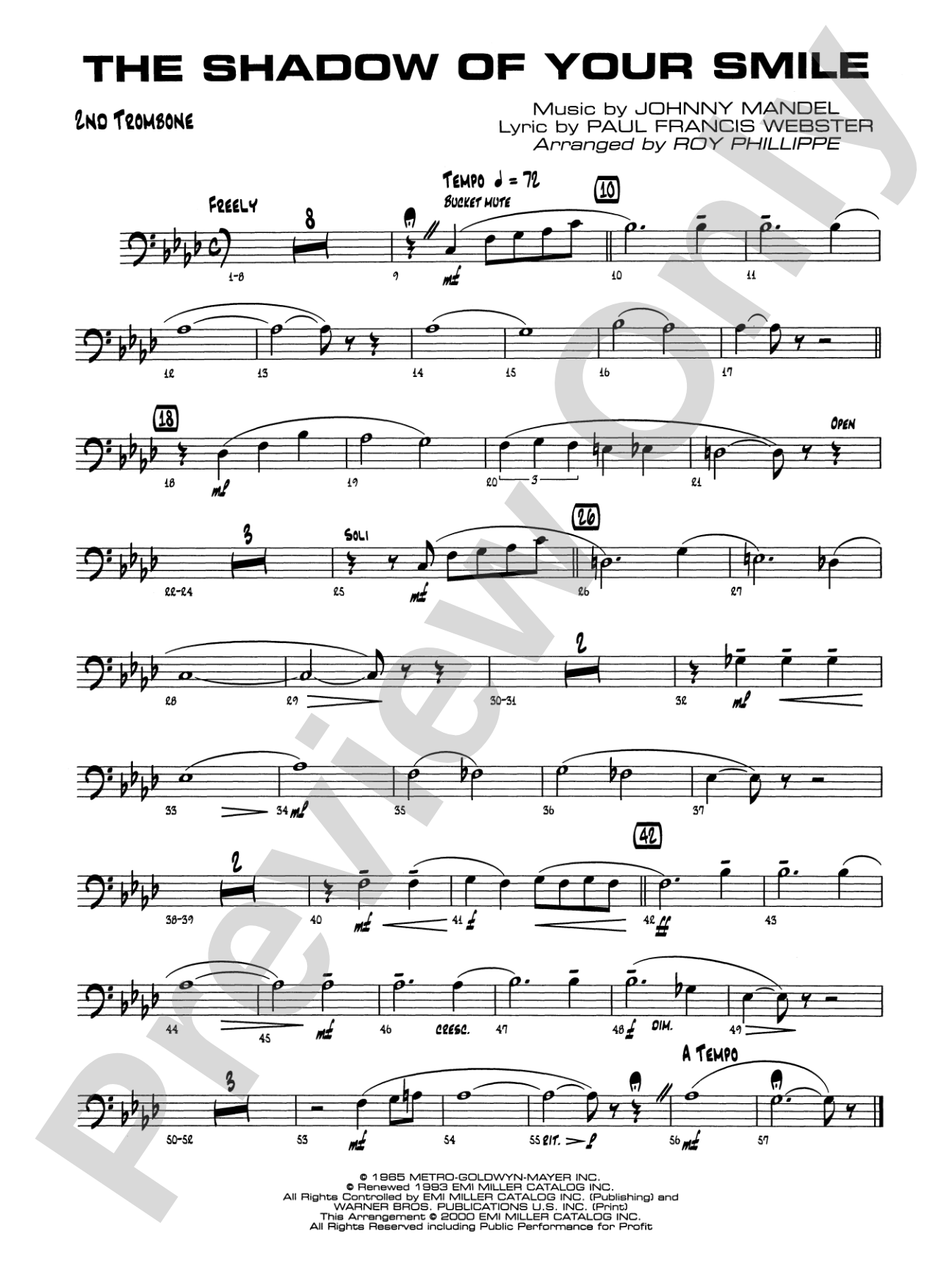 The Shadow of Your Smile (from The Sandpiper): 2nd Trombone