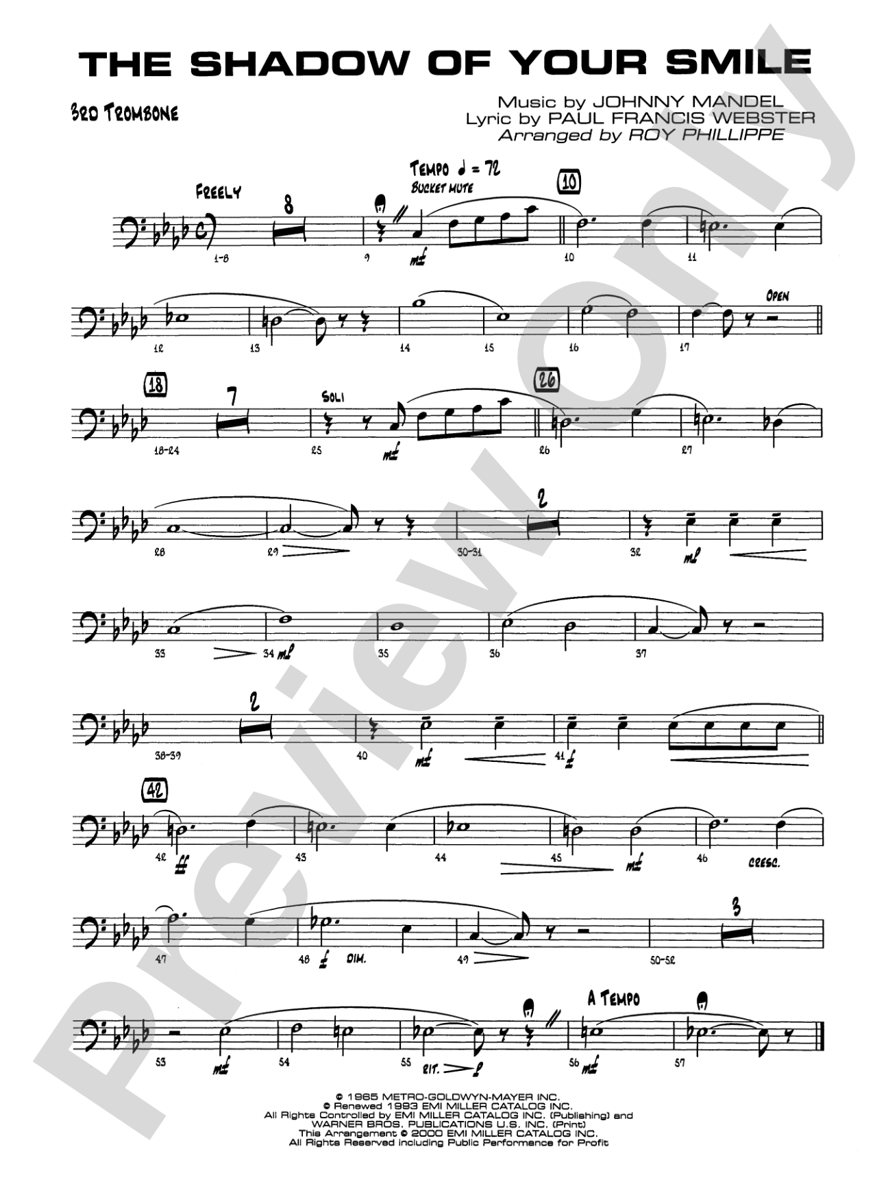 The Shadow of Your Smile (from The Sandpiper): 3rd Trombone